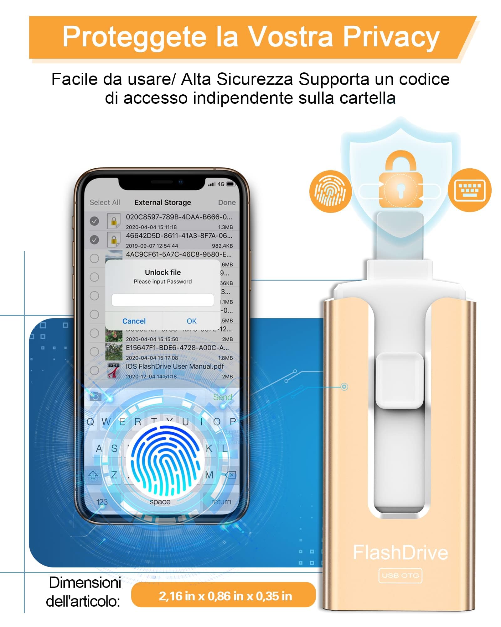 GNASEET 256GB Memoria Externa para Phone y Android,USB 3.0 Alta Velocidad, Pendrive para Phone 4 en 1 con USB-C/Micro USB/USB-A, Disco Duro Externo para Phone para Fotos, Vídeos y Datos, Dorado