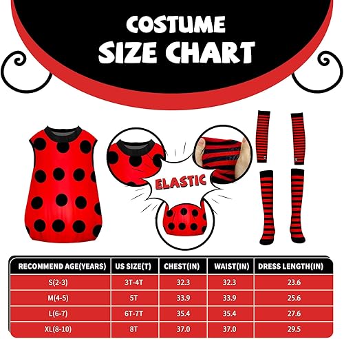 Miniatura 3 de INNOCHEER Disfraz de mariquita para niñas, disfraz de mariquita para niños, Halloween, cumpleaños, disfraz, juego de simulación para niños de 3 a 10