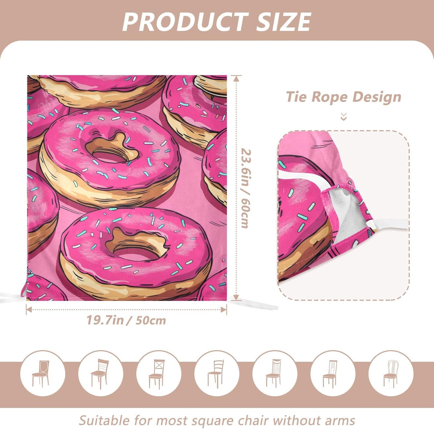 ALAZA Pink Donuts Chair Back Cover Set of 6, Washable Reusable Removable Chair Slipcovers Decorative Chair Cover for Home Kitchen Wedding Party