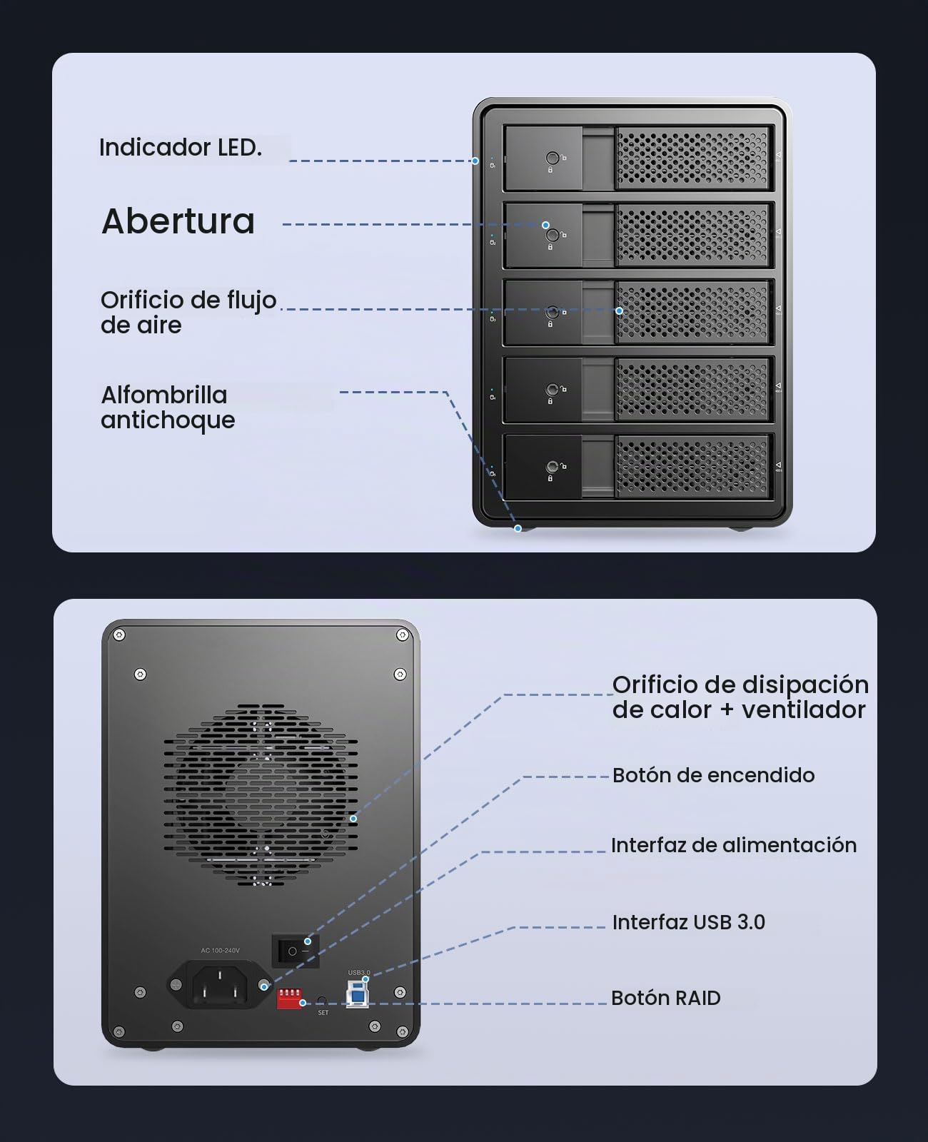 ORICO Raid Carcasa Externa para 5 Discos Duros,USB 3.0 a SATA Caja Disco Duro 3.5" para HDD y SSD SATA I/II/III,Soporta Raid-Raid 0/1/5/10,MAX 100 TB