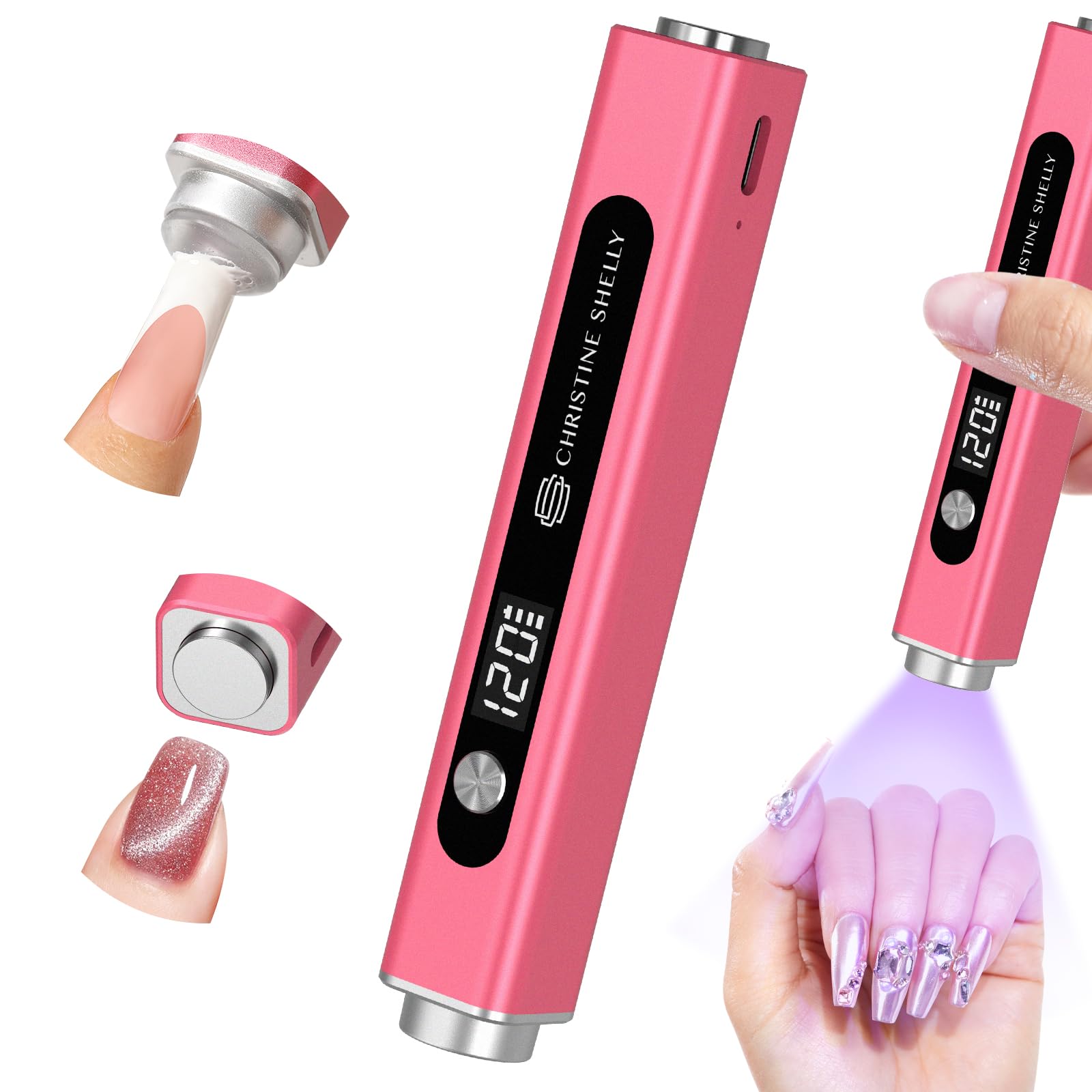 UV Lamps for Gel Nails CHRISTINE SHELLY Handheld 3 in 1 LED Nail Light Cat Eye Magnet Flash Cure Lamp Nail Stamp LCD Display Rechargeable Nail Dryer with 3 Timers for Gel Polish Home DIY
