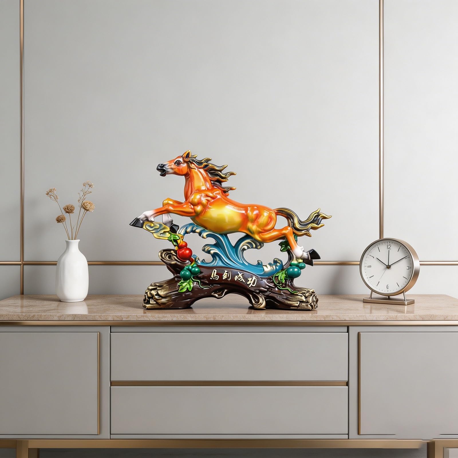 Chiński zodiak statuetka konia, tradycyjna chińska ozdoba na biurko Feng Shui, dekoracja domu, odpowiednia do sypialni, salonów i biur