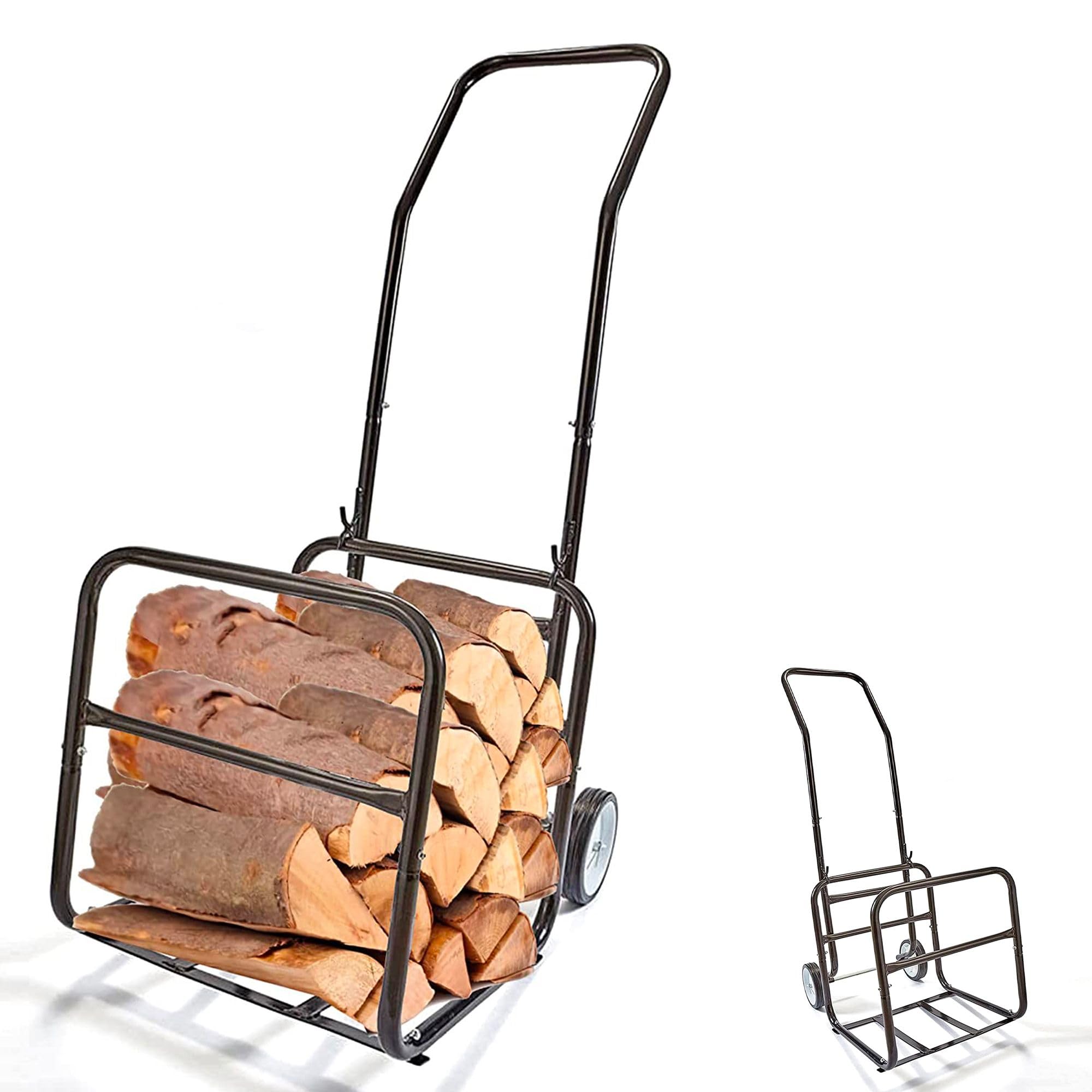 FISHTEC Chariot à Bûches en Métal - Porte bûches Amovible - Chariot à Bois - Diable Transport Bois Chauffage - Pneus en Caoutchouc - Charge Maximale 50 kg