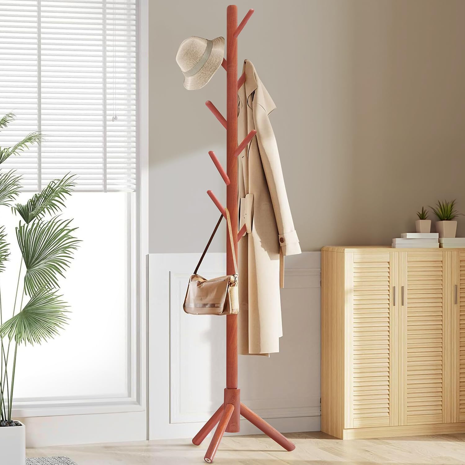 ABOUT SPACE Engineered Wood Coat Hanger Stand - Detachable Rack With 8 Hooks For Umbrella, Handbags, Dress Adults Teen Children Bedroom Living Room Entryway (H 76 Cm 176 Cm) Brown-image-9