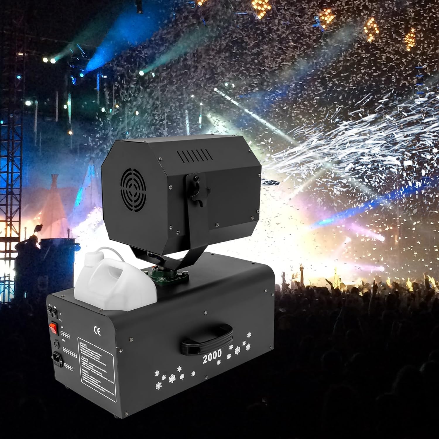 Stage Snowflake Machine, 2000W Making Machine 90° Rotatable Stage Snow Machine Suitable with Remote Control for Christmas, Birthday Party or Stage Snowflake Effect