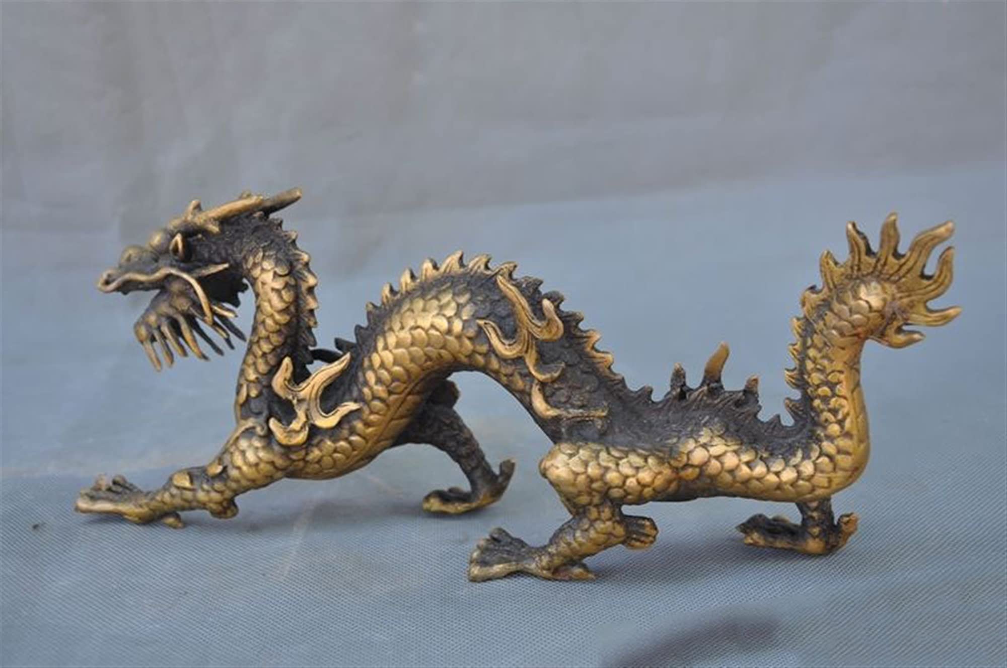 Decoración de la Boda 11 Pulgadas Feng Shui Latón Auspicioso éxito Dragón y Bestia Estatua Escultura Estatua de Escritorio