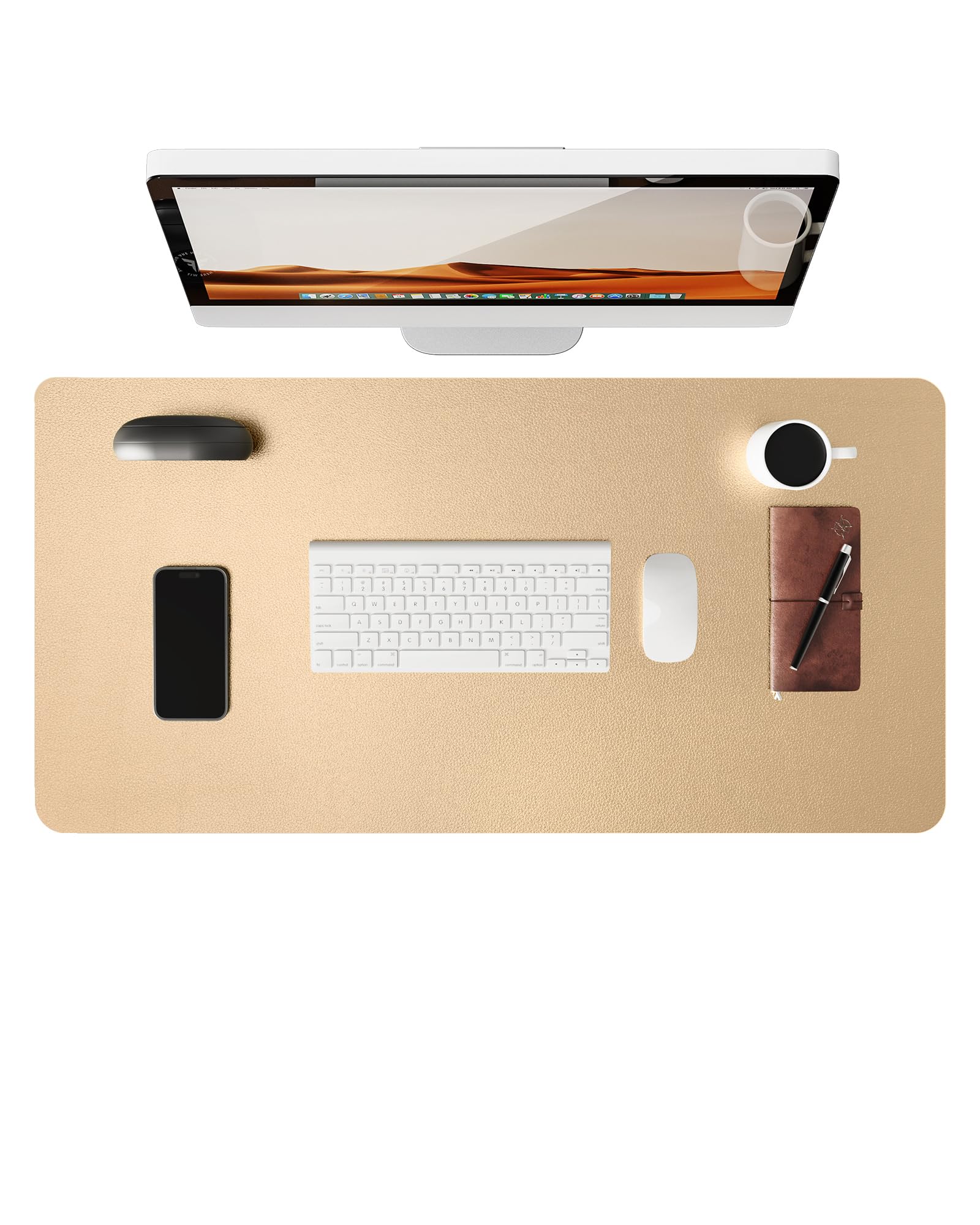 YSAGi Leather Desk Mat, Large Mouse Mat, Non-Slip Desk Pad, Waterproof PU Leather Table Protector Writing Pad for Office and Home (90 x 43 cm, Golden)