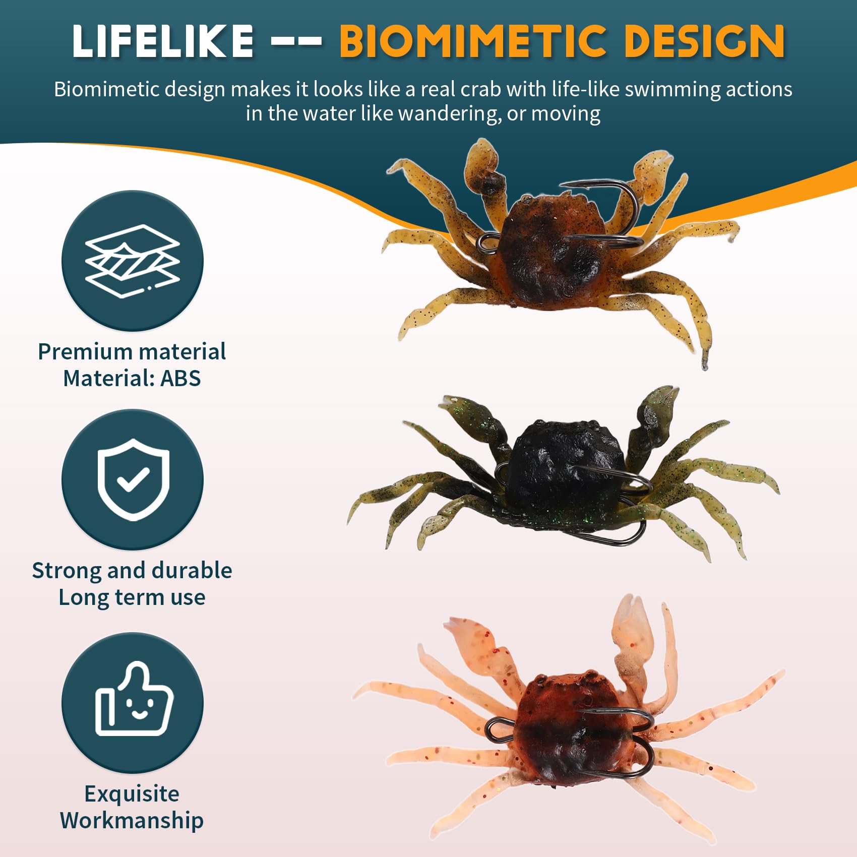 10 Pezzi Serie Esca di Granchio, Esche morbide di Granchio di Simulazione 3D con Gancio appuntito, Fibbia Esca di Pesce di Mare, Strumenti di Pesca del Mare