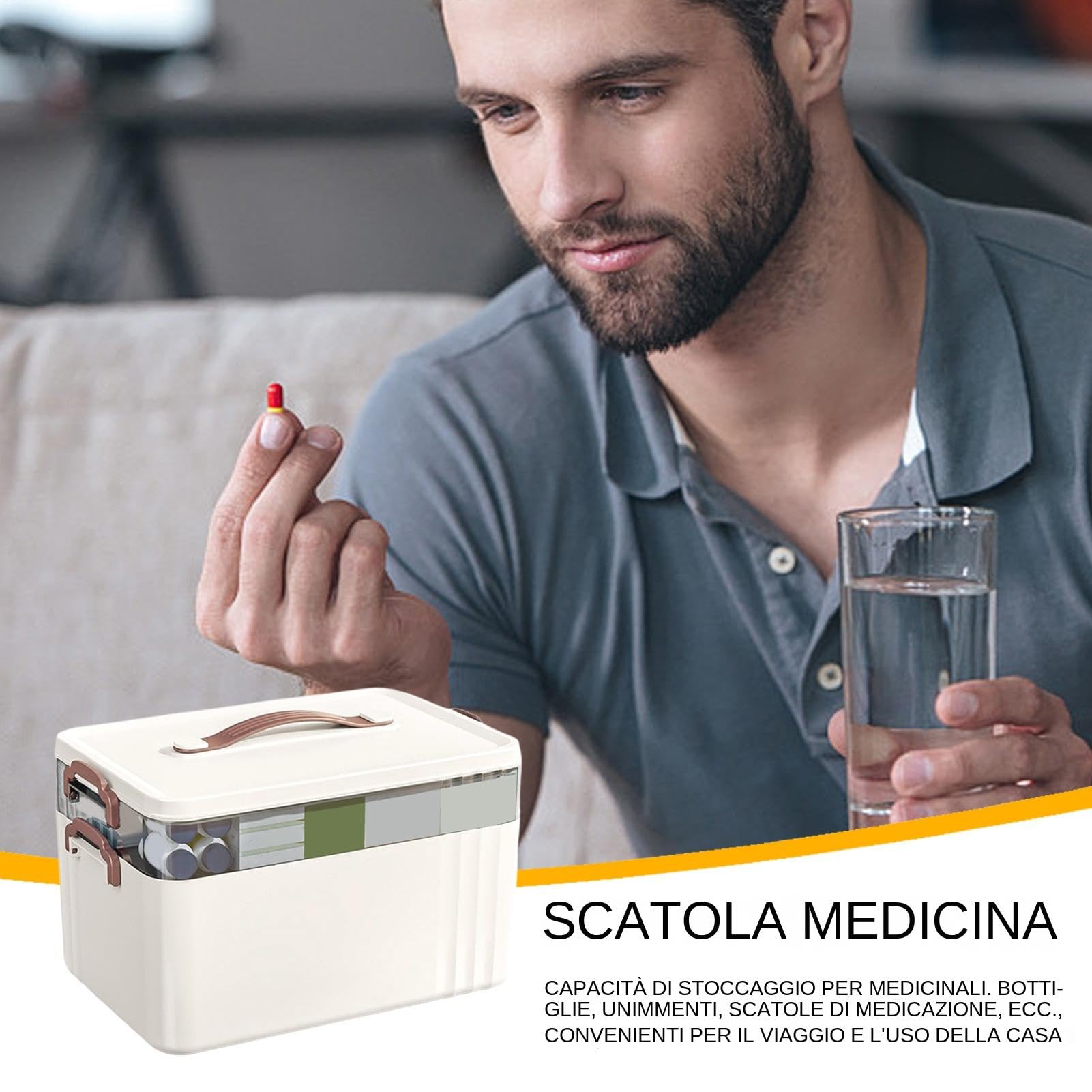 Box di medicina multi -strato, organizzatore di scatole medicinali - Scatola di medicina per la casa con supporto per organizzatore con manico | Accessori per la sicurezza familiare chiari, contenitor