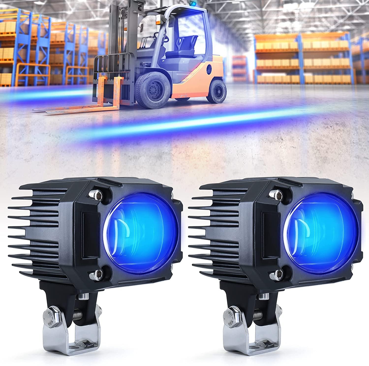 2 szt. Światła LED do wózków widłowych Proste niebieskie światła LED do wózków widłowych 10 W DC 10-80 V Światła ostrzegawcze do niebezpiecznych obszarów magazynowych