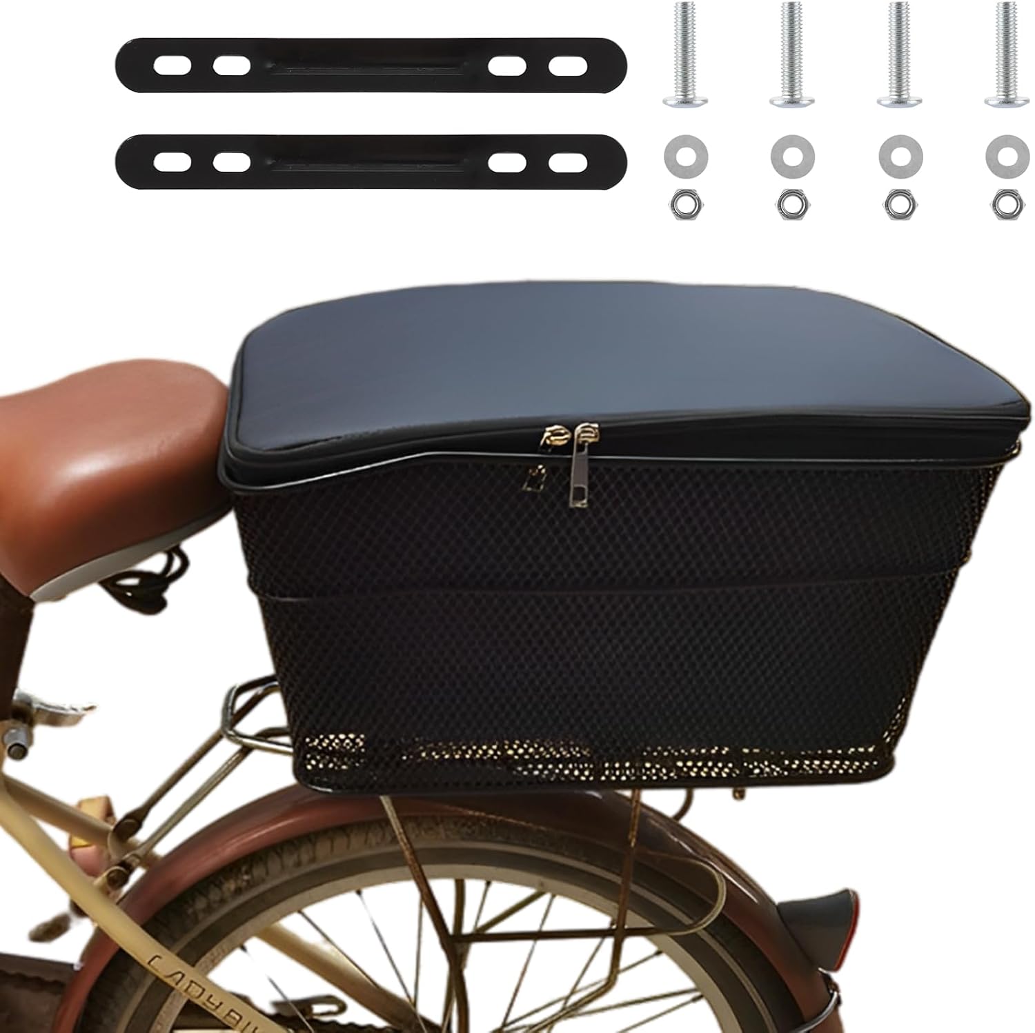 W&H Fahrradkorb Hinten Faltbar - 37x27x20cm Metallkorb Mit Gepäcknetz & Reflektor, Bis 50kg Belastbar