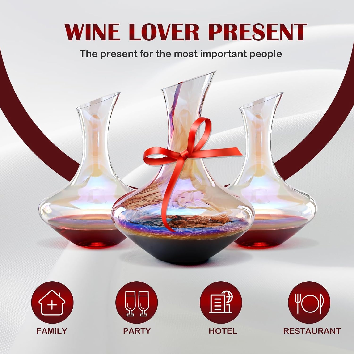 esmen Decantador de Vino Iridiscente de 1200 ml, Decantador de Jarra de Vino soplado a Mano, Accesorio de aireador de Vino de Cristal para Amantes del Vino Jarra para Vino
