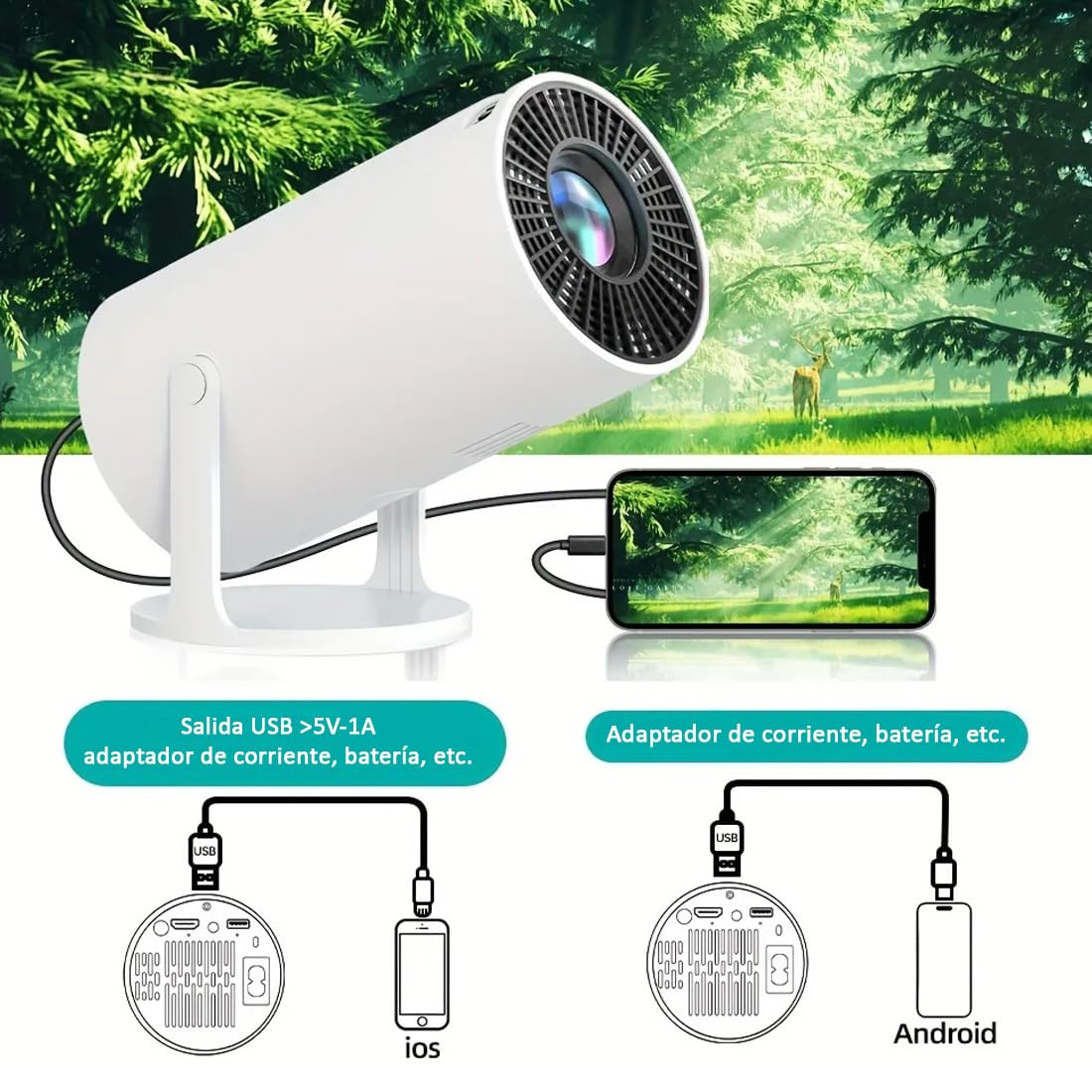 FYRA Mini projecteur portable avec Android 11, WiFi 6, pivotant à 180°, support 4K 1080P Full HD, 8000L, Bluetooth 5.0, LED LCD, HDMI, sans fil, Home Cinéma, activités de plein air