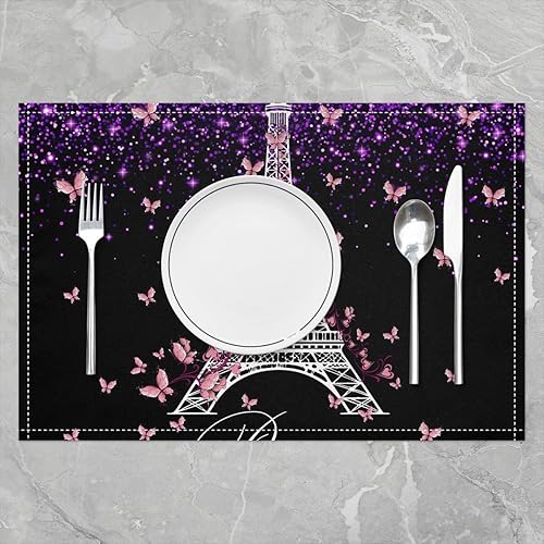 Miniatura 2 de Juego de 4 manteles individuales para decoración de fiesta de cocina con diseño de torre Eiffel, manteles individuales de tela lavable con