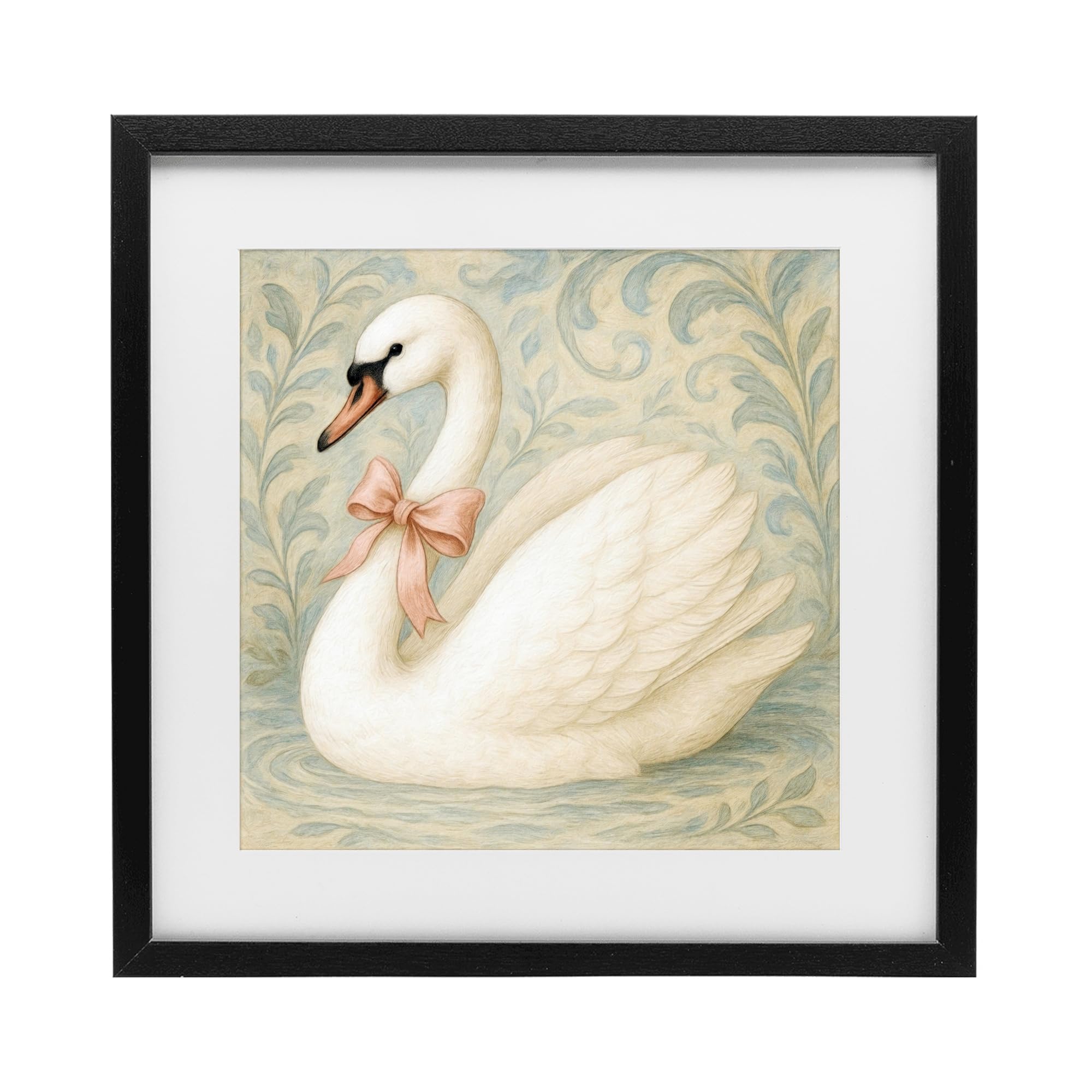 Stupell Industries 'Vintage Leaves Swan', Framed Print Under Glass, Black, 16 x 16