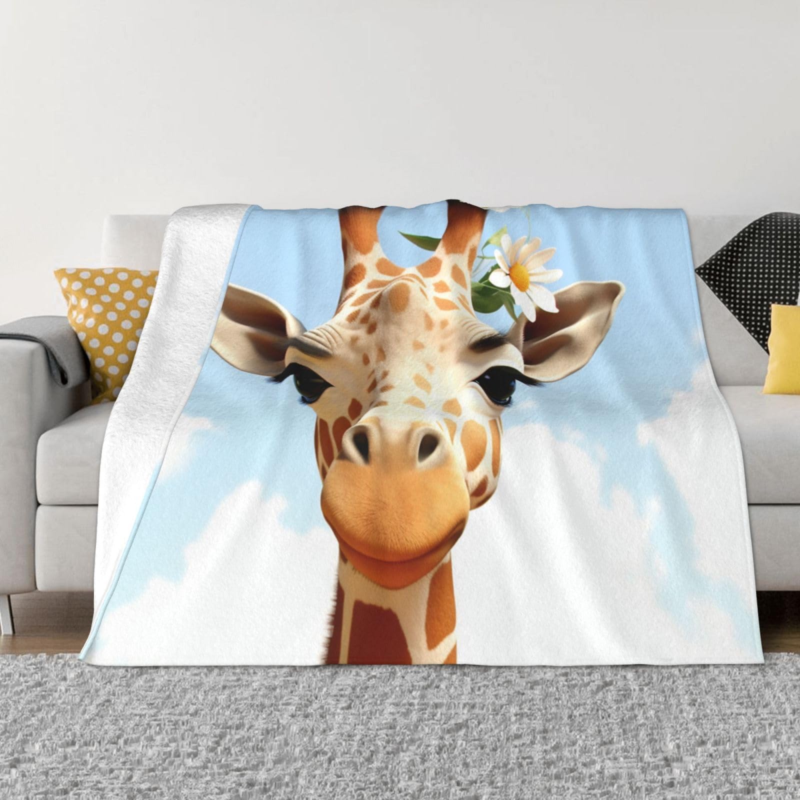 Fodpand Black Giraffe Flannel Blanket 40"X30" - Ultra-Soft Lightweight Throw Blanket For Bed, Sofa, And Couch - Luxury Air Conditioning Blankets - Cozy Warm Blankets For All Seasons