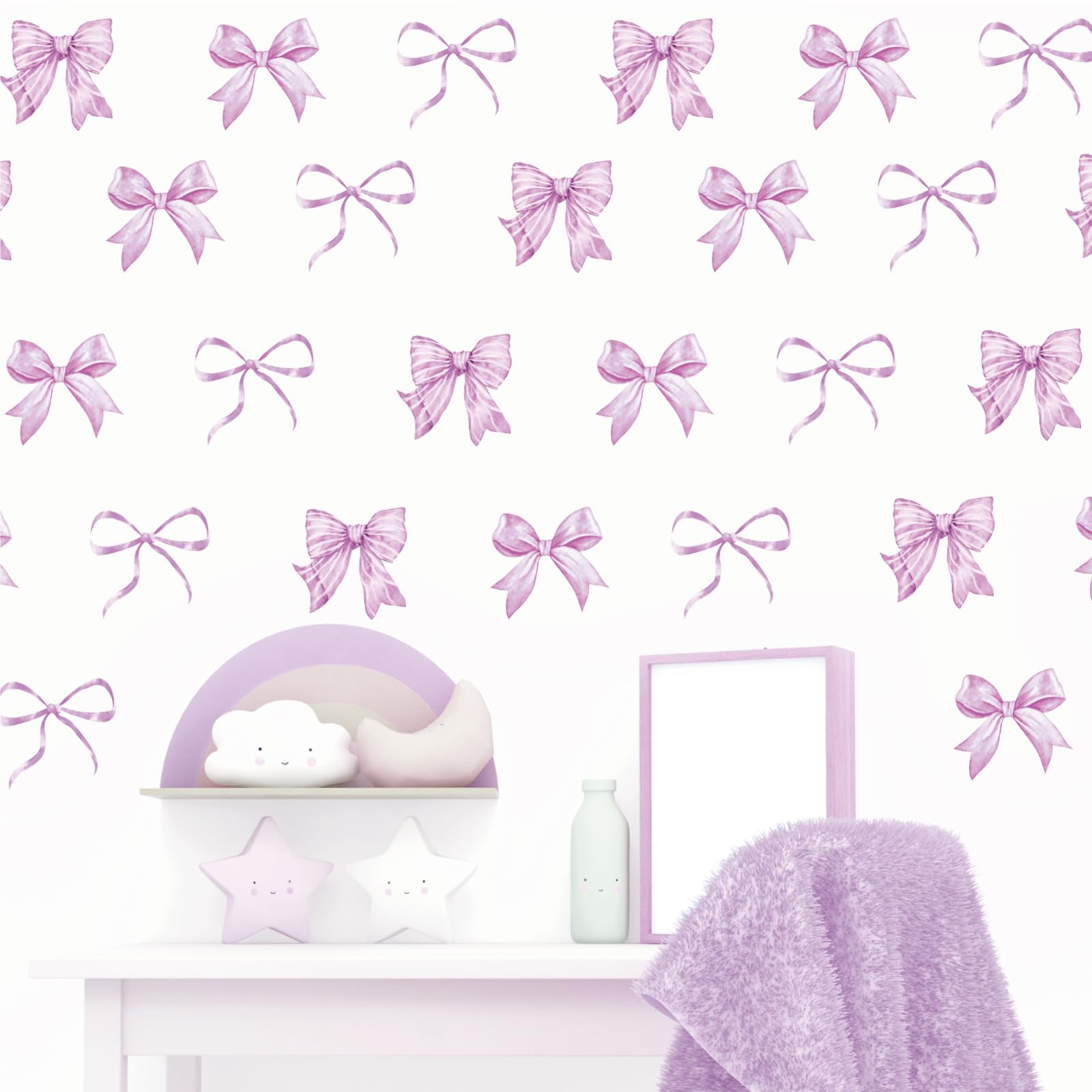 Stickers muraux nœud violet aquarelle Whaline déco murale sans trace