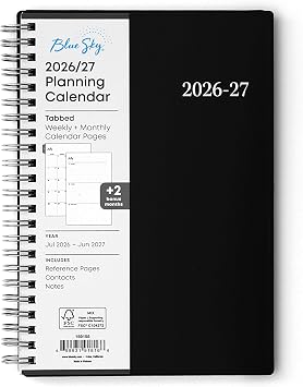 Blue Sky 2026-2027 Weekly and Monthly Academic Year Planner Calendar, July 2026 - June 2027, 5" x 8", Flexible Cover, Wirebound, Laminated Tabs, Enterprise