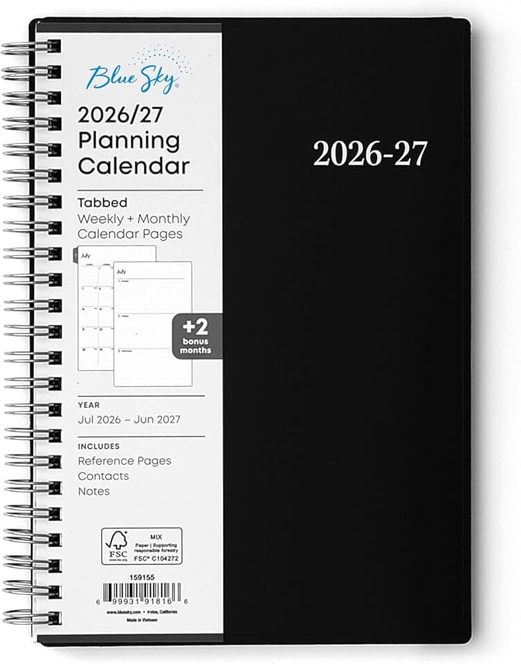 Blue Sky 2026-2027 Weekly and Monthly Academic Year Planner Calendar, July 2026 - June 2027, 5" x 8", Flexible Cover, Wirebound, Laminated Tabs, Enterprise