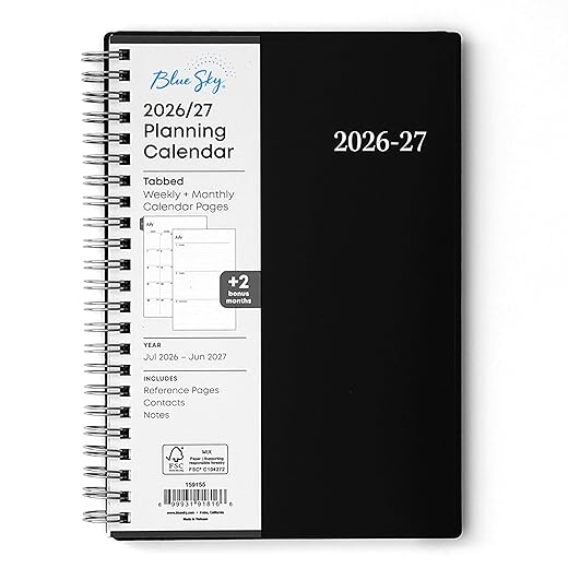 Blue Sky 2026-2027 Weekly and Monthly Academic Year Planner Calendar, July 2026 - June 2027, 5" x 8", Flexible Cover, Wirebound, Laminated Tabs, Enterprise