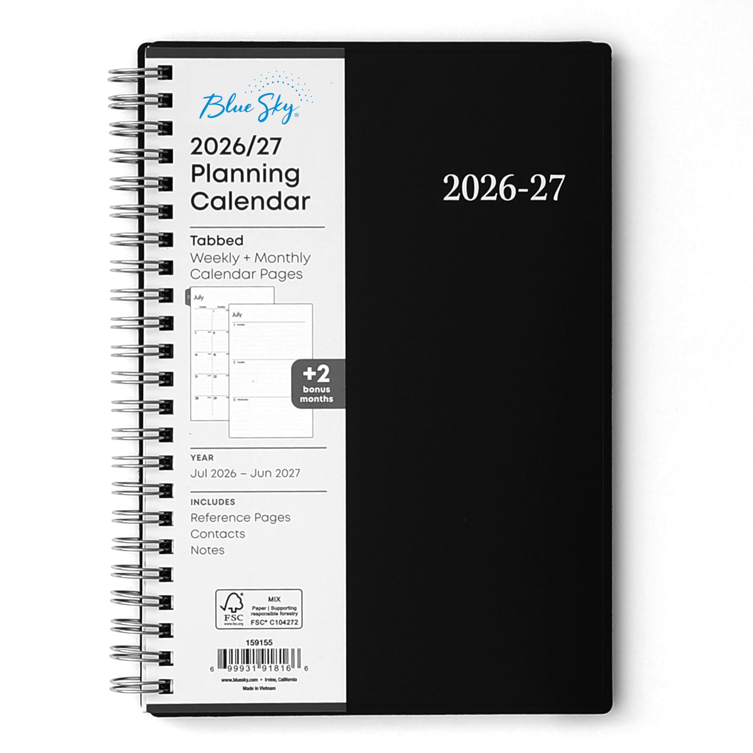 Blue Sky 2026-2027 Weekly and Monthly Academic Year Planner Calendar, July 2026 - June 2027, 5" x 8", Flexible Cover, Wirebound, Laminated Tabs, Enterprise