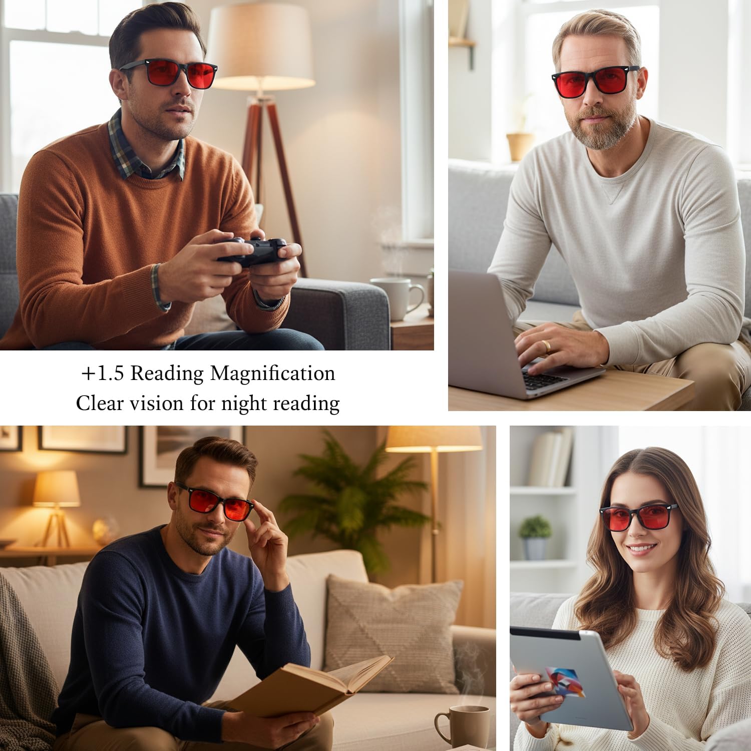 CHEERS DEVICES Reading Glasses for Men Gaming, Computer Eye Glasses with Red Lens, Blue Light Readers for Men Women- 1 Pair (1.5) - Image 2