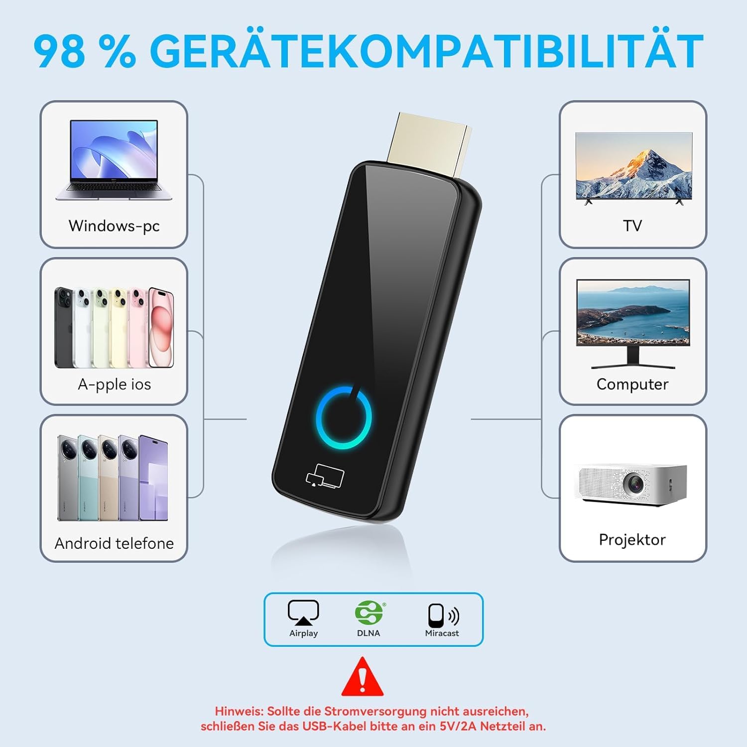 2026 Miracast HDMI Dongle Adapte 5G- 4K Wireless WI-FI Display Dongle für TV, Airplay Adapte Screen Mirror Video Audio from Smartphone Android IOS Pad Miracast DLNA Google Casting Monitor