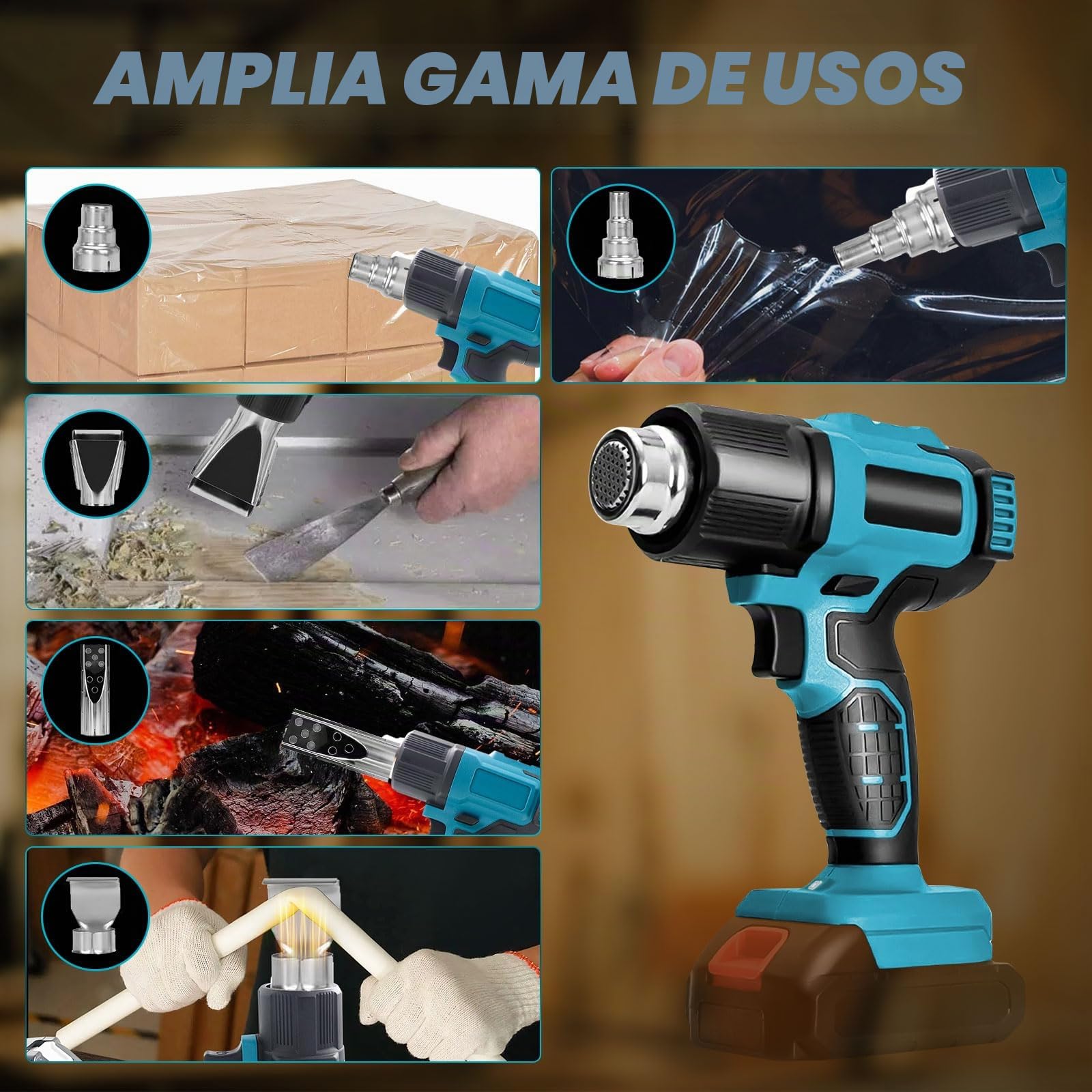 Batería de pistola de aire caliente para Makita 18V, soplador de aire caliente con pantalla LCD y 5 boquillas, 2 ajustes de temperatura, máx. 550 °C para manualidades, tubos retráctiles, resina