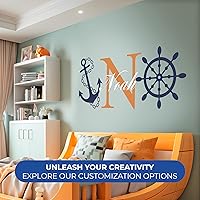 Vista 2 de Decoración de pared con nombre, inicial de timón y anclaje, calcomanía de pared de cuarto de bebé, decoración náutica para el hogar, dormitorio