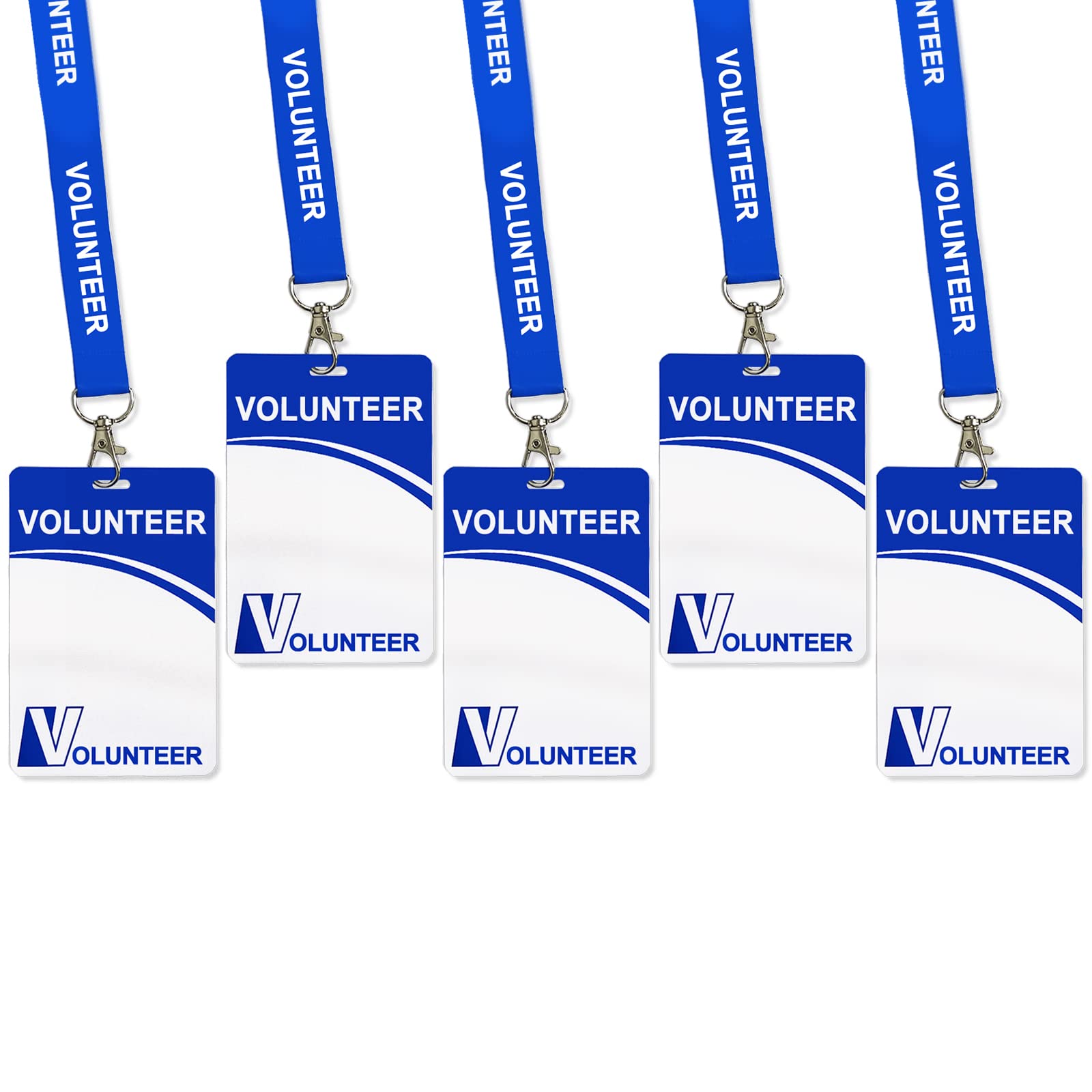 BEMAXYE Volunteer ID Badge Card with Lanyard Clip - Reusable Identified Pass, Heavy Duty Plastic Name Tag for School, Church, Event, Backstage, Fundraising (5 pcs)