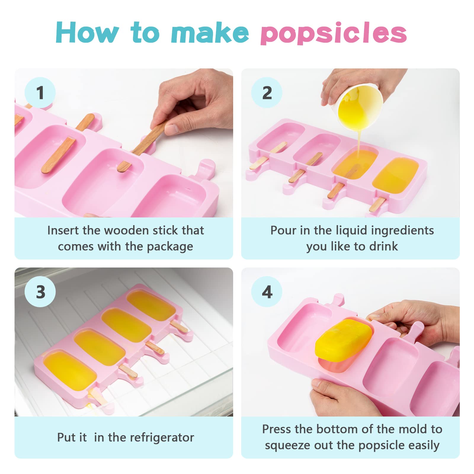 dellyy 6 Pezzi Stampi per Ghiaccioli, Stampi per Gelati su Bastoncino in Silicone Alimentare Senza BPA, Stampi per Popsicle con 6 Bastoncini di Plastica, Stampo per Gelato per Bambini e Adulti