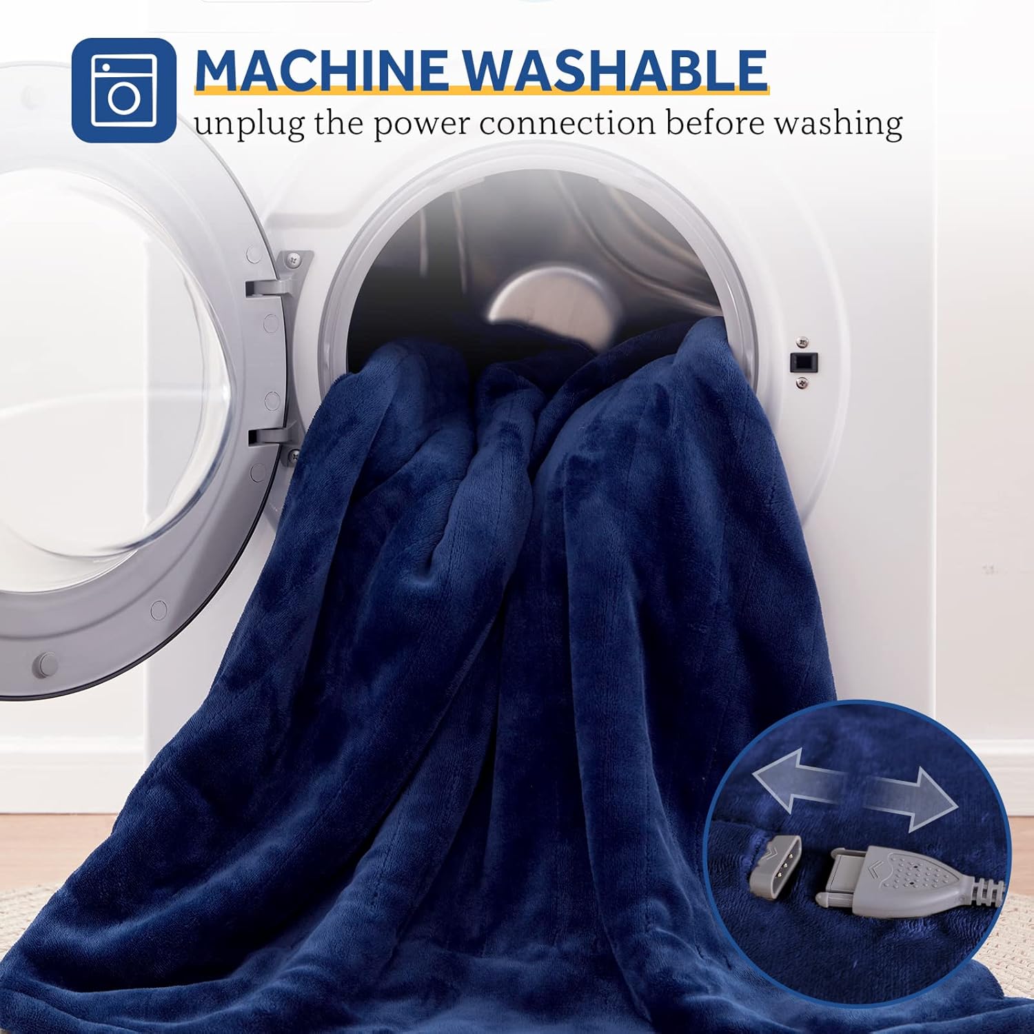 Sealy Electric Blanket Throw, Soft Flannel Heated Blanket with 6 Heat Settings & 2-10 Hours Auto Shut Off, Fast Heating & Machine Washable, 50x60 Inch, Navy - Image 6