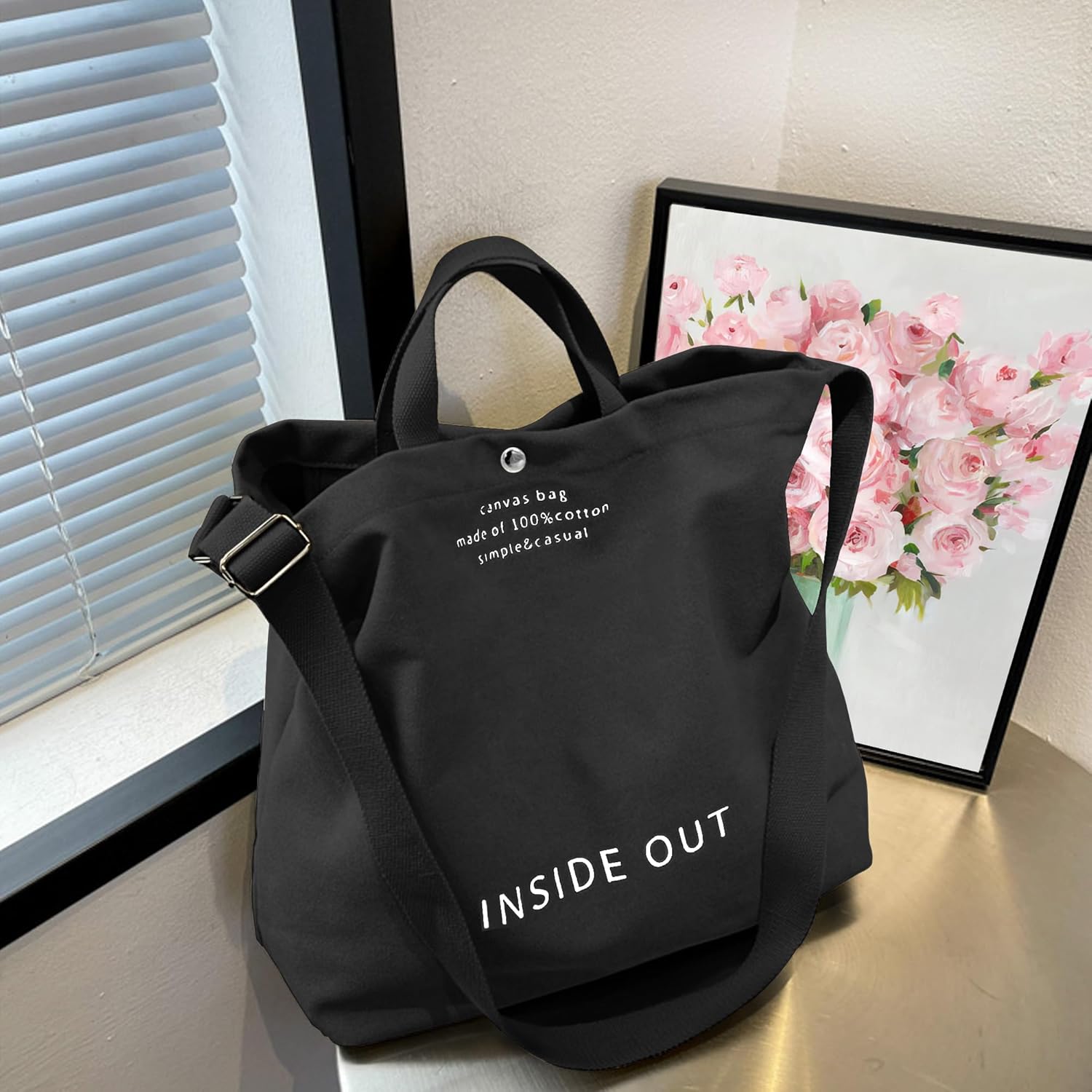 Large Tote Bag for Women, Canvas Bag Women Gift, Fashion Crossbody 16oz Cotton Bag, Large Capacity Shoulder Bag - Image 3