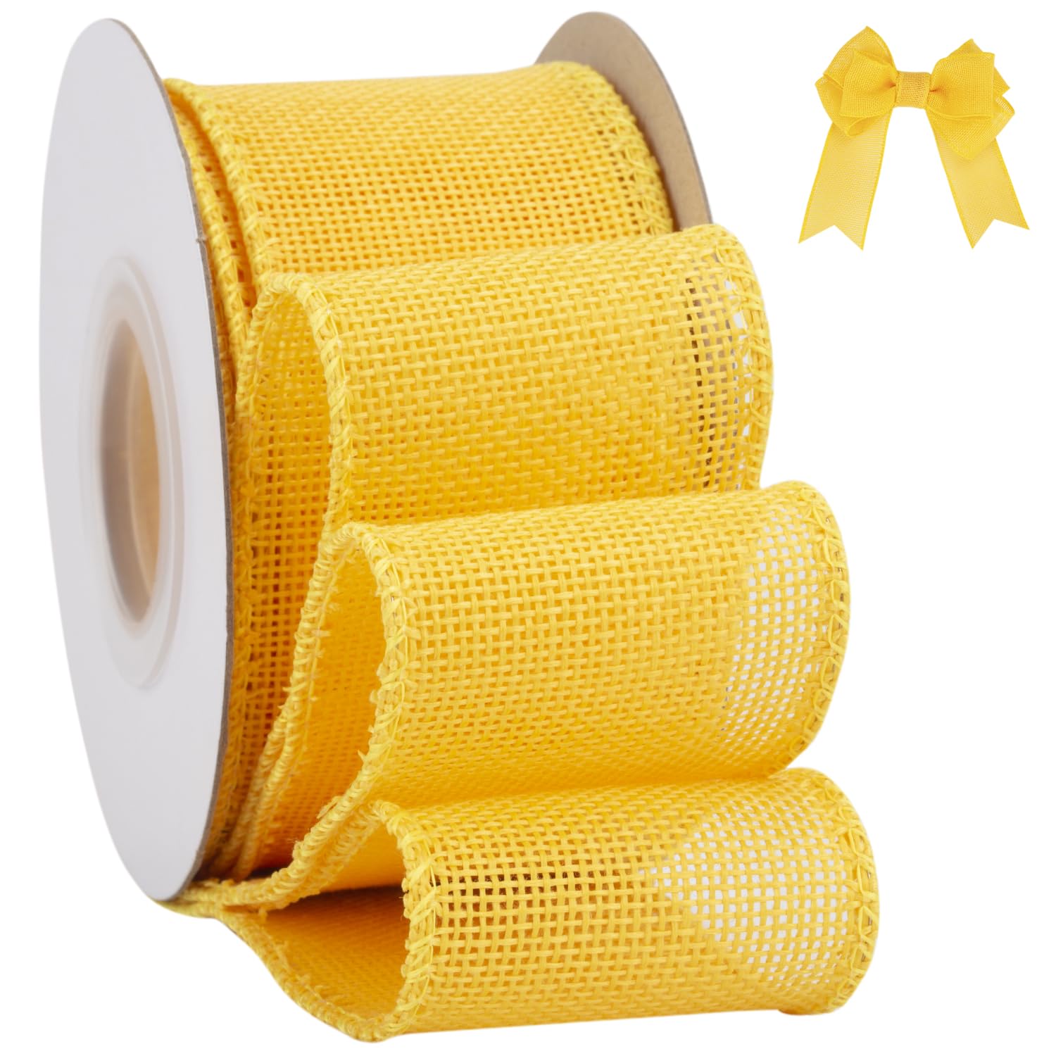 Tekdeere Burlap Ribbon 50mm x 9 Meters, Yellow Wired Ribbon for Crafts, Gift Wrapping, Wreaths, Bows, Tree Decoration and Outdoor Decoration