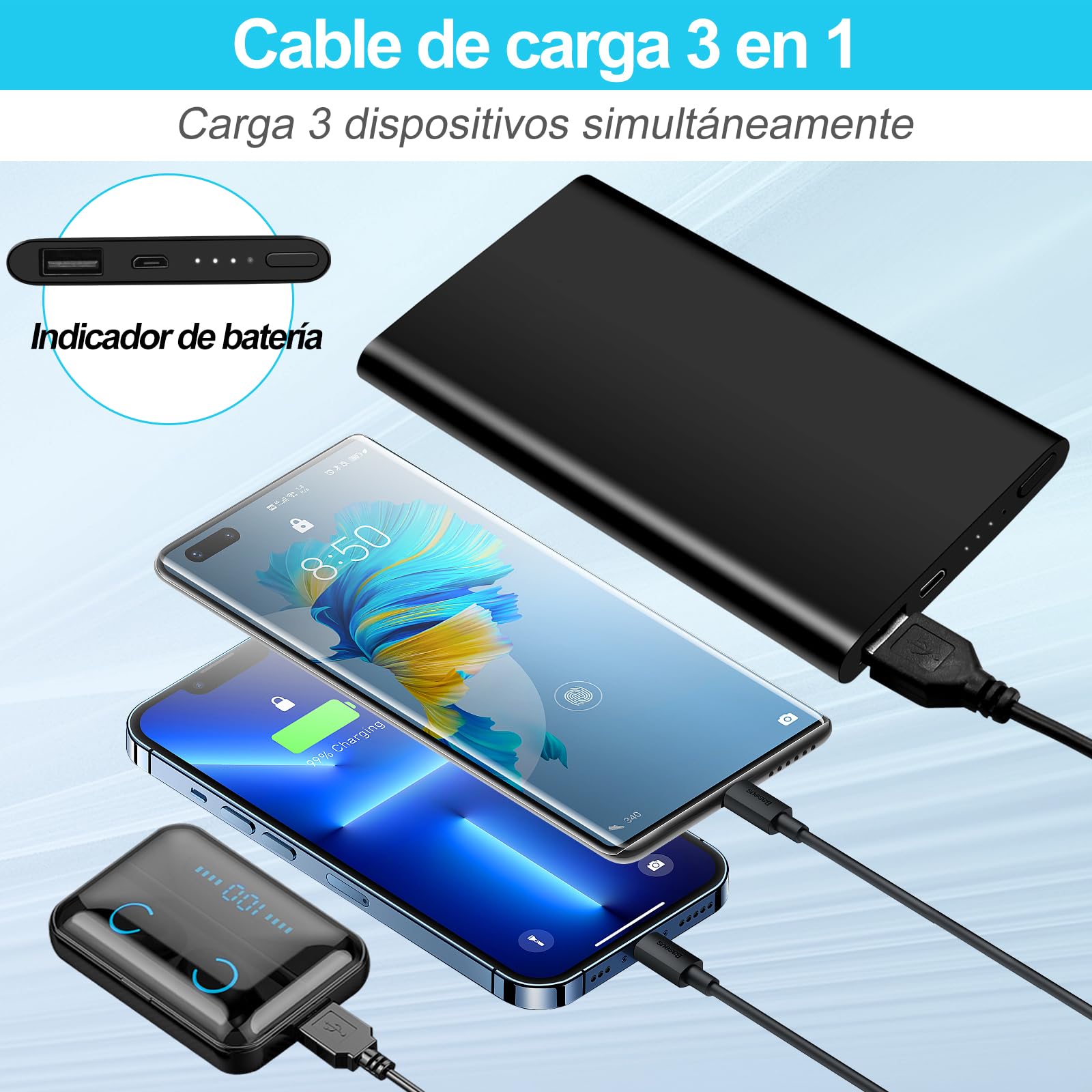 TANGMI Mini Camara Espia Bateria Externa 1080P HD 17h | Vision Nocturna, Deteccion Movimiento, Grabacion Bucle, SD 128GB, Portable, Carga Movil