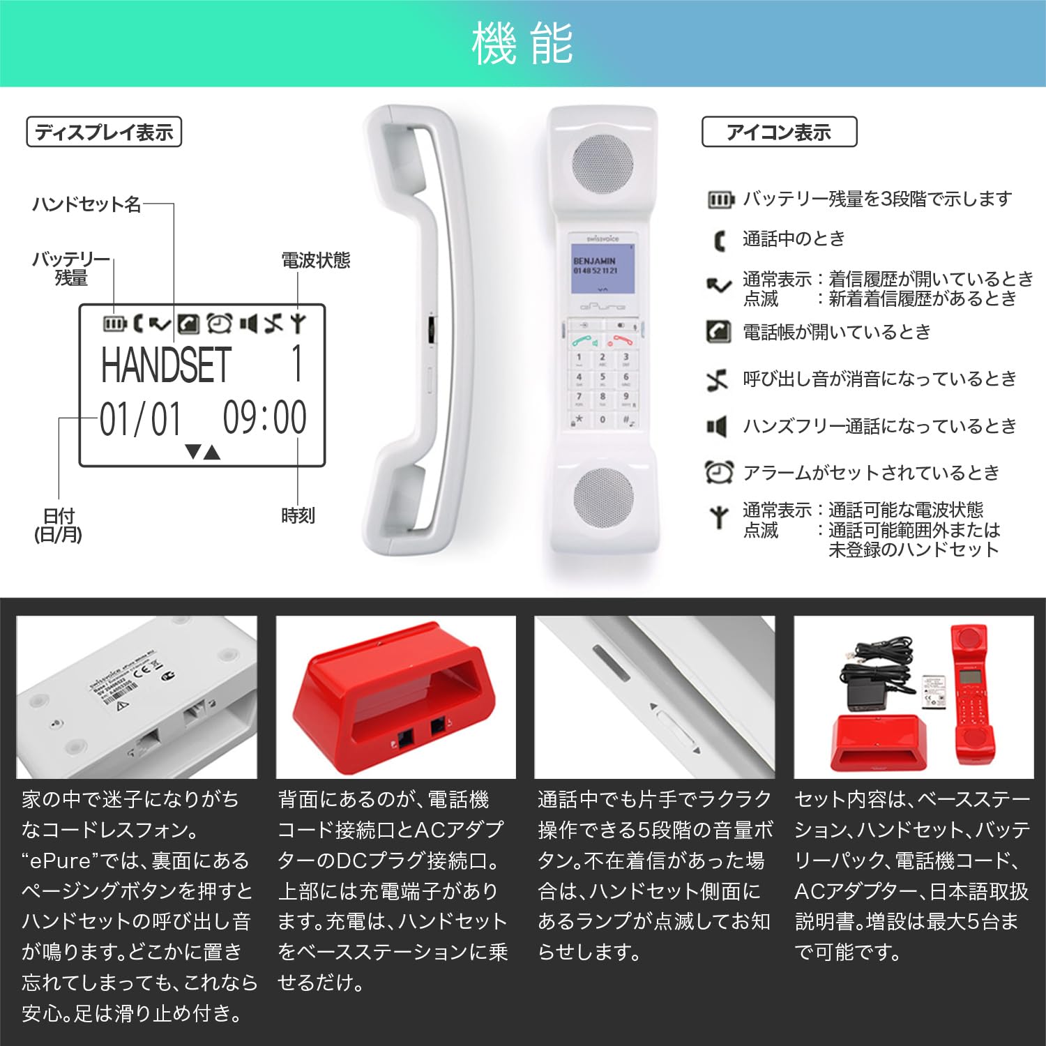 Amazon | SwissVoice(スイスボイス) イーピュア シンプル コードレス 