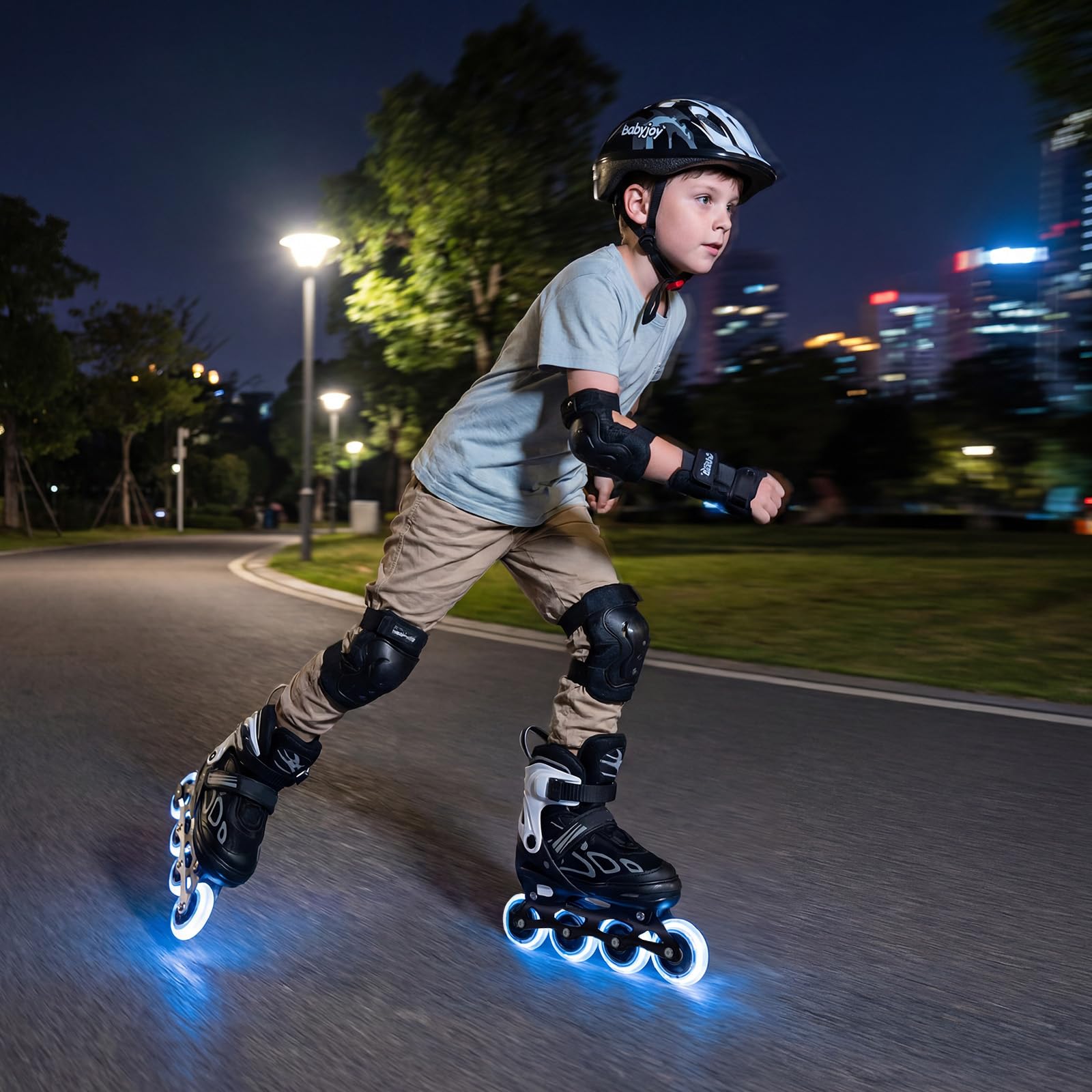 COSTWAY Pattini in Linea a 4 Rotelle per Bambini, Pattini a Rotelle Regolabili con 4 Ruote Luminose e Chiusura a Strappo, per Bambini e Ragazzi 5-14 Anni