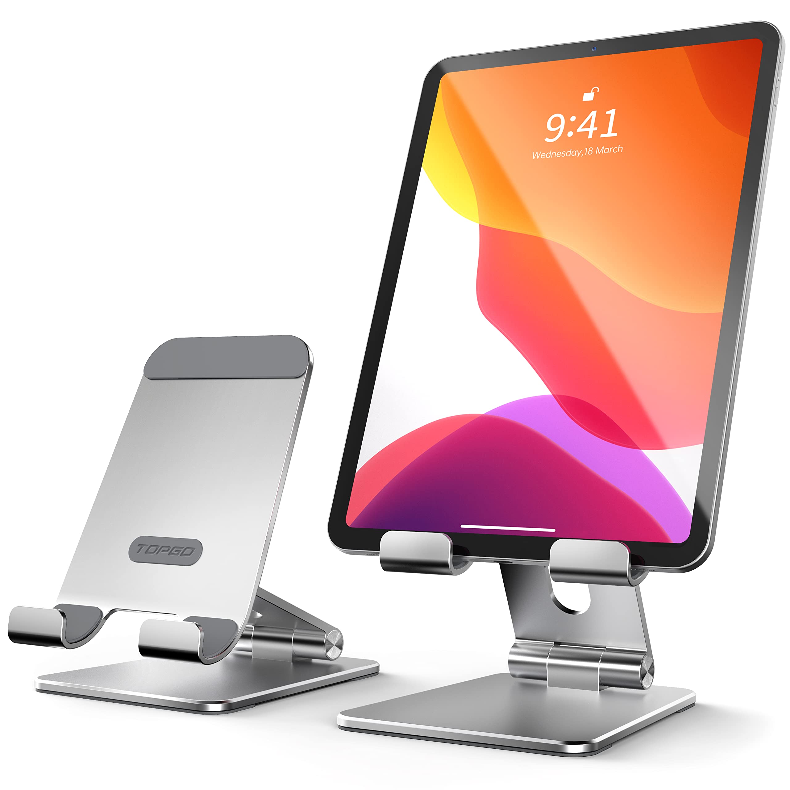 TOPGO Adjustable Cell Phone Stand, [Fully Foldable & Wide Compatibility] Desktop Stand Holder with Charging Port for iPhone, iPad, Kindle, Tablets,