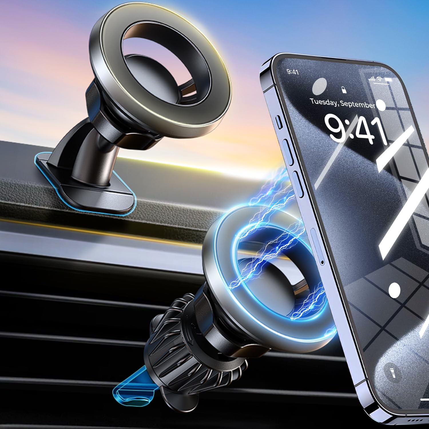 【20X Official Certified Magnets 】for MagSafe Car Mount, 2in1 Dashboard Air Vent Phone Holder, Strong Adhesive, Heat Resistant, 360° Rotation, Fits for