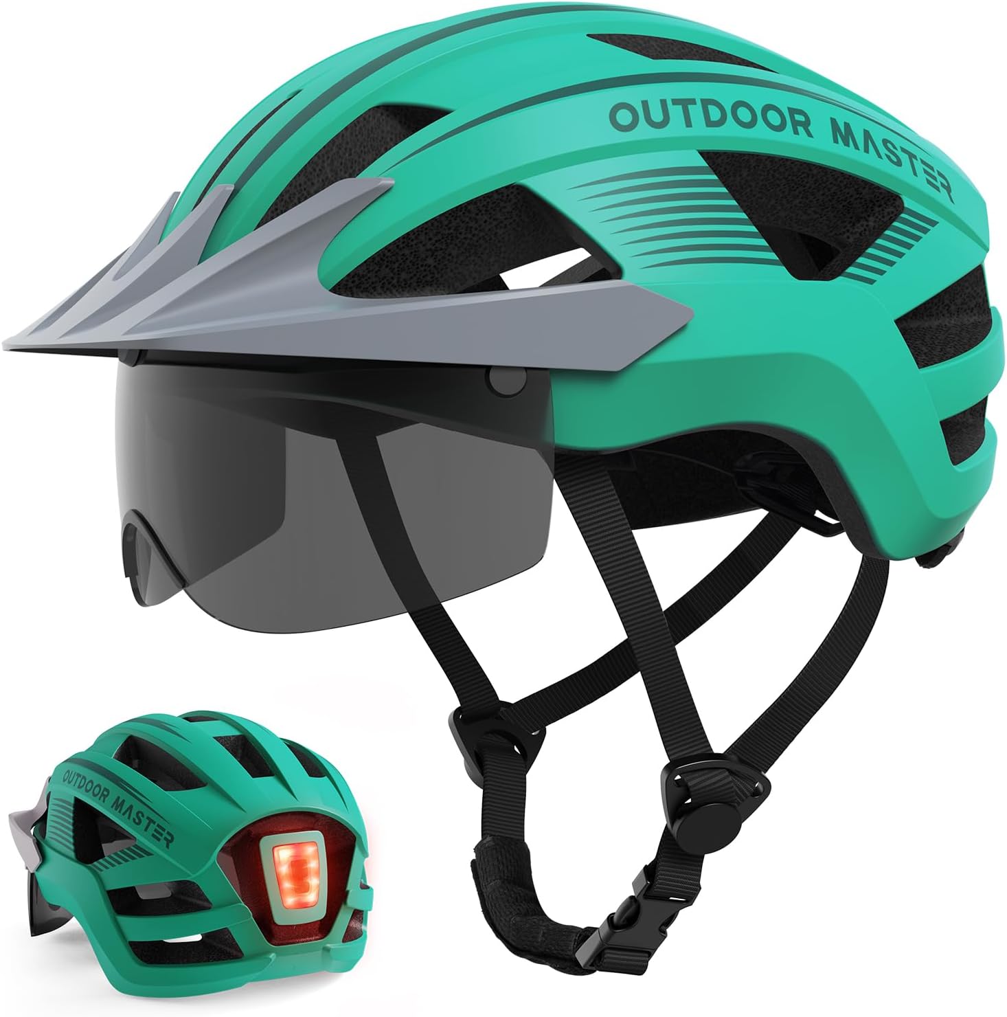 OutdoorMaster Grownup Bike Helmet – Bicycle Helmet with Rechargeable Rear LED Gentle, Removable Magnetic Goggles, Detachable Solar Visor – Appropriate for Commuting and Biking for Males and Ladies