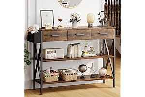 Gizoon 47" Industrial Modern Narrow Console Entryway Table with 3 Drawers, 3-Tier...