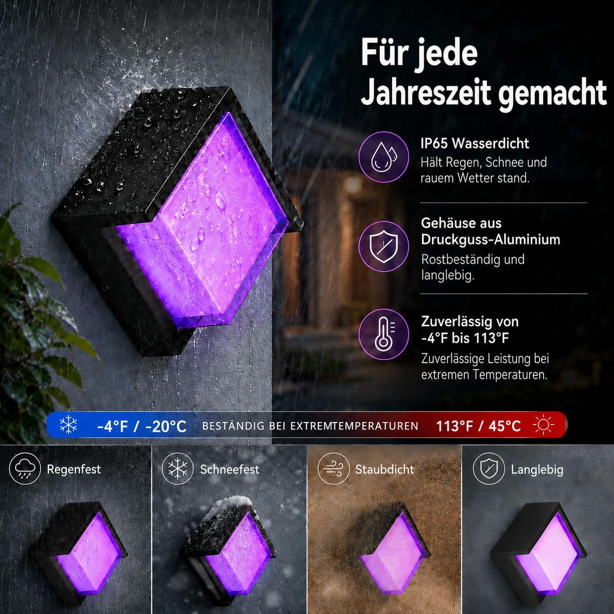 Meevt Aussenlampe Wand Square, RGBCW LED Wandleuchte, Wandlampe 2 Stück | 1200LM, IP65 Wasserdicht, Kompatibel mit Alexa/Google Assistant, Bedienbar per App und Fernbedienung, für Drinnen/Draußen