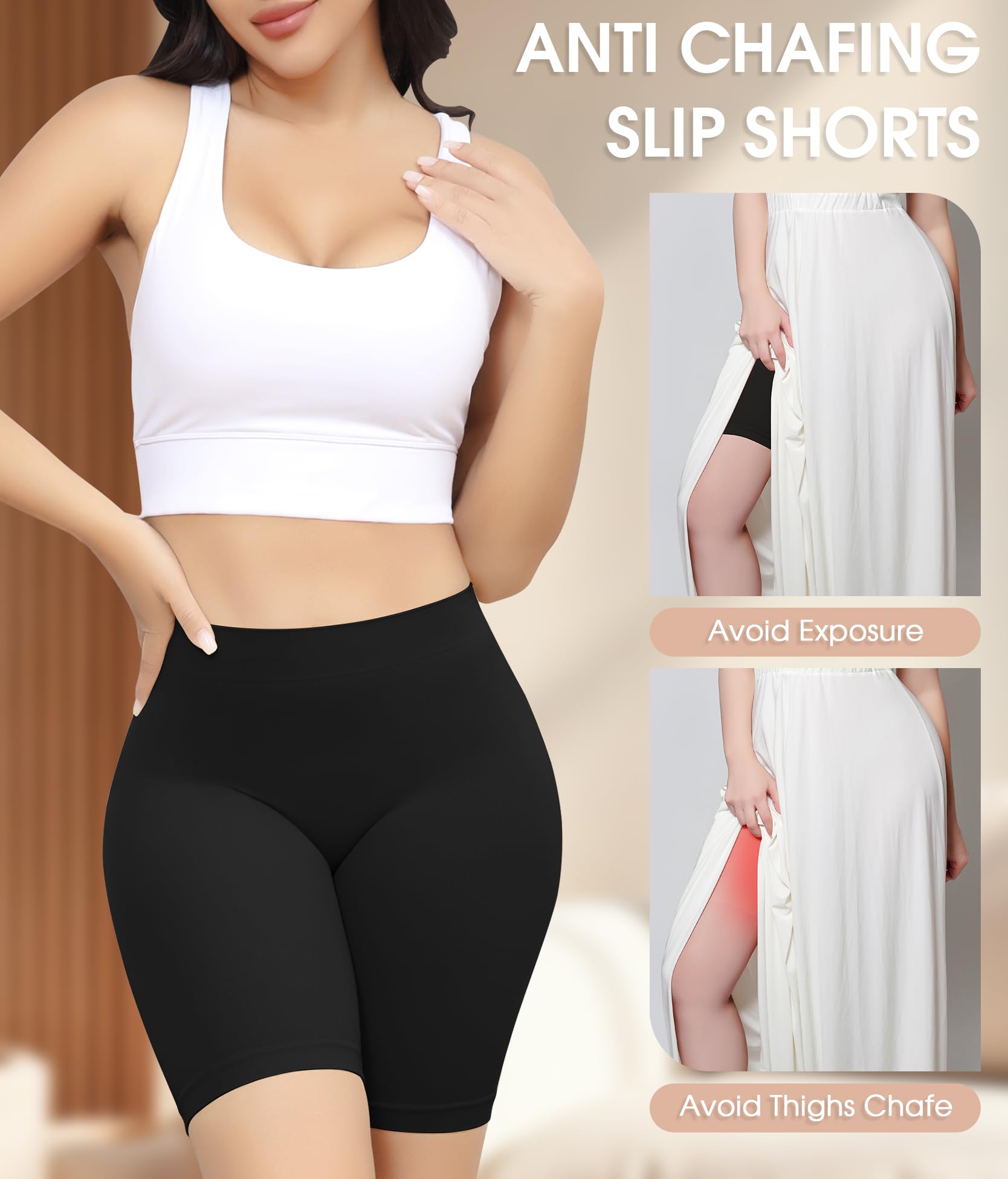 Yeblues Women 3 Pack Seamless Slip Shorts for Under Dress Smooth Boyshorts for Yoga/Bike/Workout Shapewear Shorts, 3 Pcs-black, X-Large 1
