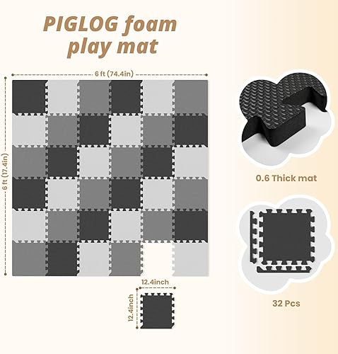Vista 3 de 36Pcs Baby Play Mat for Floor, Foam Floor Tiles for Kids with Interlocking, Squares Foam Puzzle Carpet for Playroom,Crawling Rug for Babies 6-12