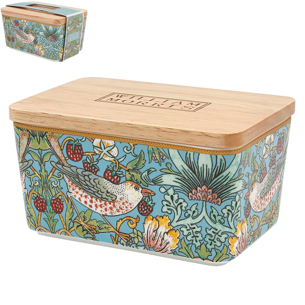 Butter Dish William Morris Strawberry Thief Ceramic Storage Dish Wooden Lid