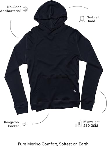 Miniatura 6 de Woolly Clothing - Sudadera con capucha de lana merino para hombre, transpirable, antiolor