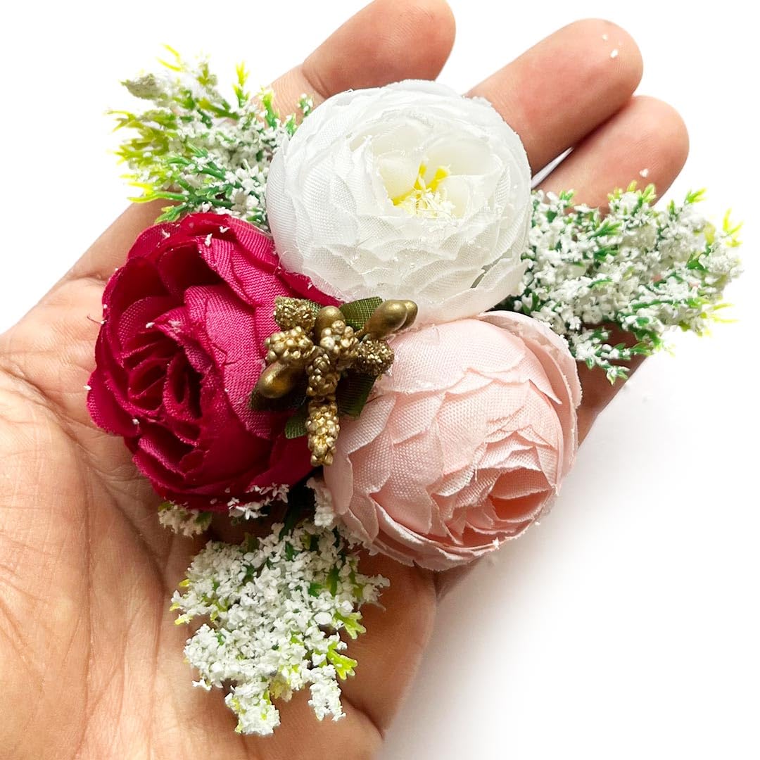 ADIKALA™ Set of 6 Handmade Artificial Peonies Flower Bunch for Hamper, Flower Brooch Hamper, for Decoration, Gifting, Trousseau Packing | Artificial Flower Bunch Hamper (Rani)-image-17