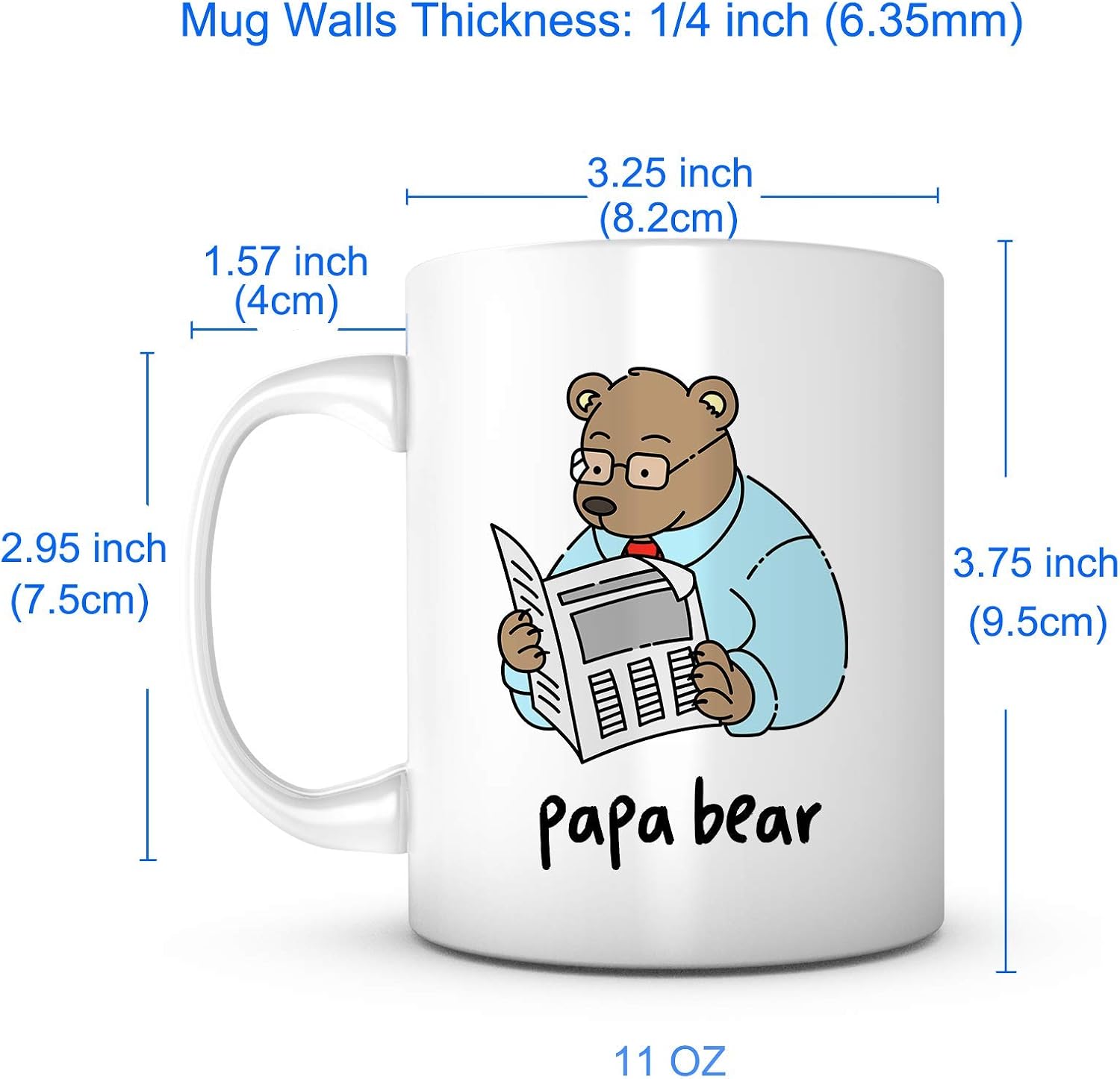 Papa Bear-Father’s Day Mug,Funny Coffee Mug,Quotes Sayings for Dad,Father in Law Mug,Birthday Present from Son/Daughter Ceramic 11OZ Personalized Tea Mug Dad Mug