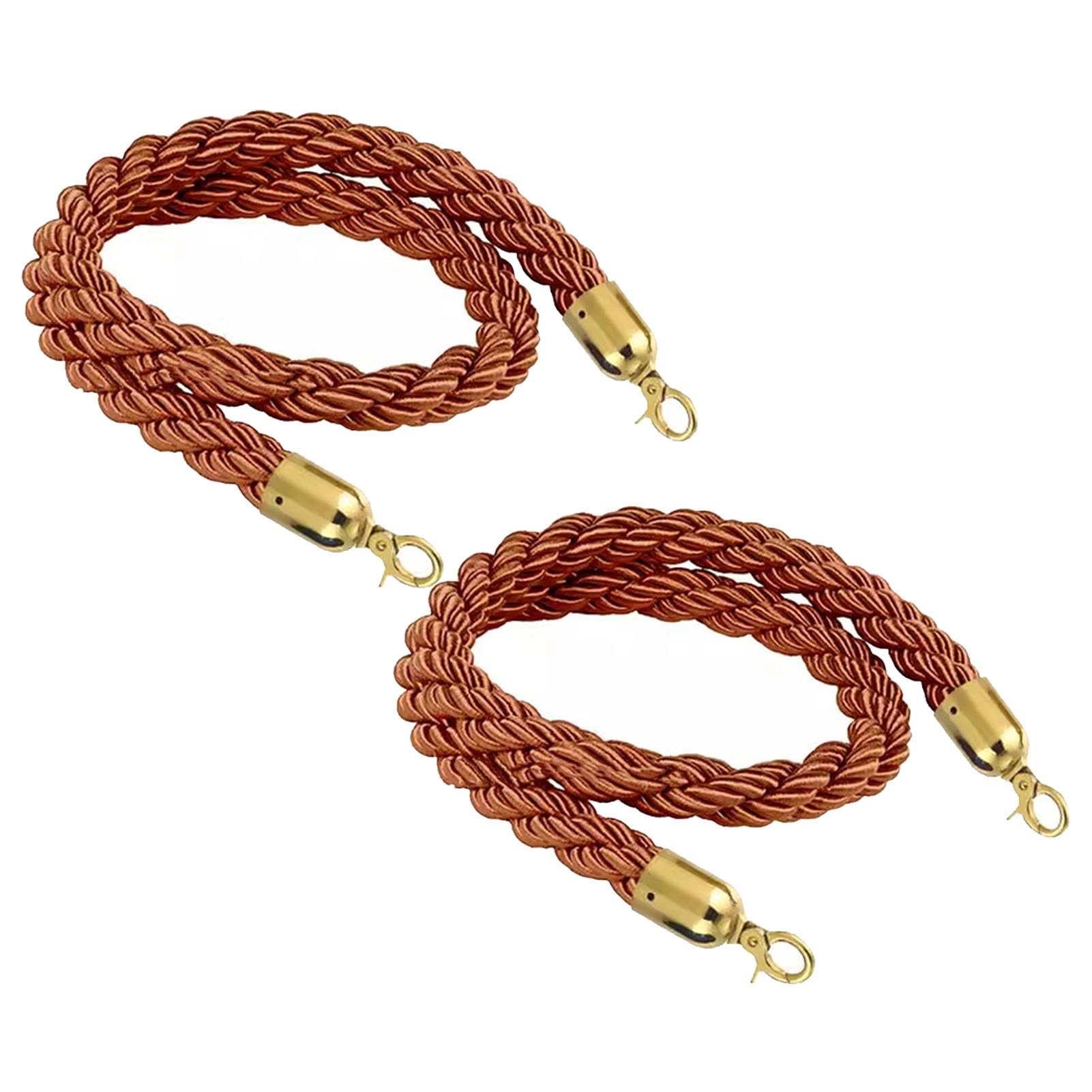 GDMDPTE Set of 2 Brown-Gold Braided Hemp Rope Stanchion Cords - 7.2ft Queue Management for Crowd Control at Church School Bank Events - Elegant Barrier Solution