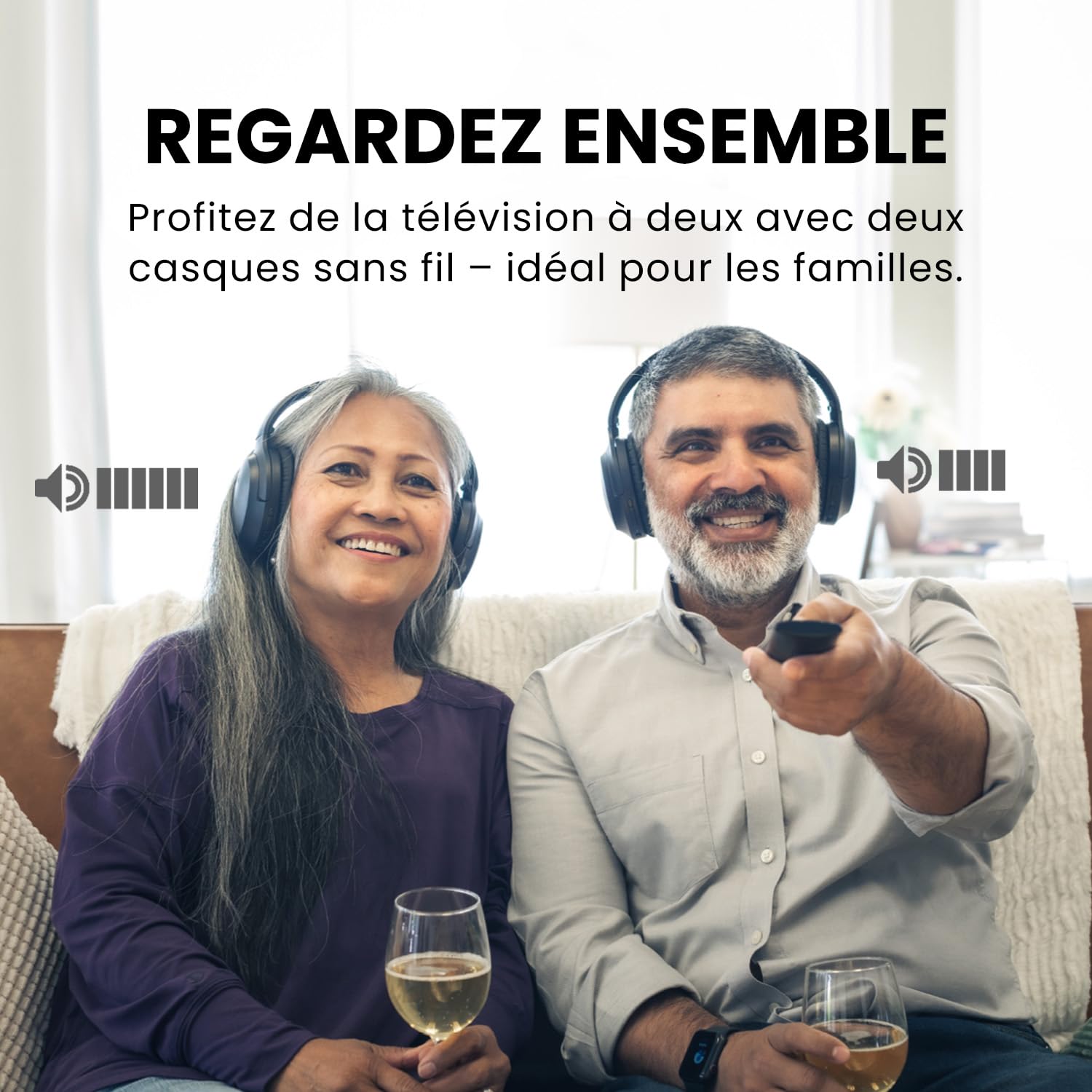Avantree Duet - Double Casques sans Fil pour Télévision, Son Clair et Volume Amplifié pour Seniors, Installation Plug & Play Simple, avec Émetteur RF 2,4 GHz et Station de Charge